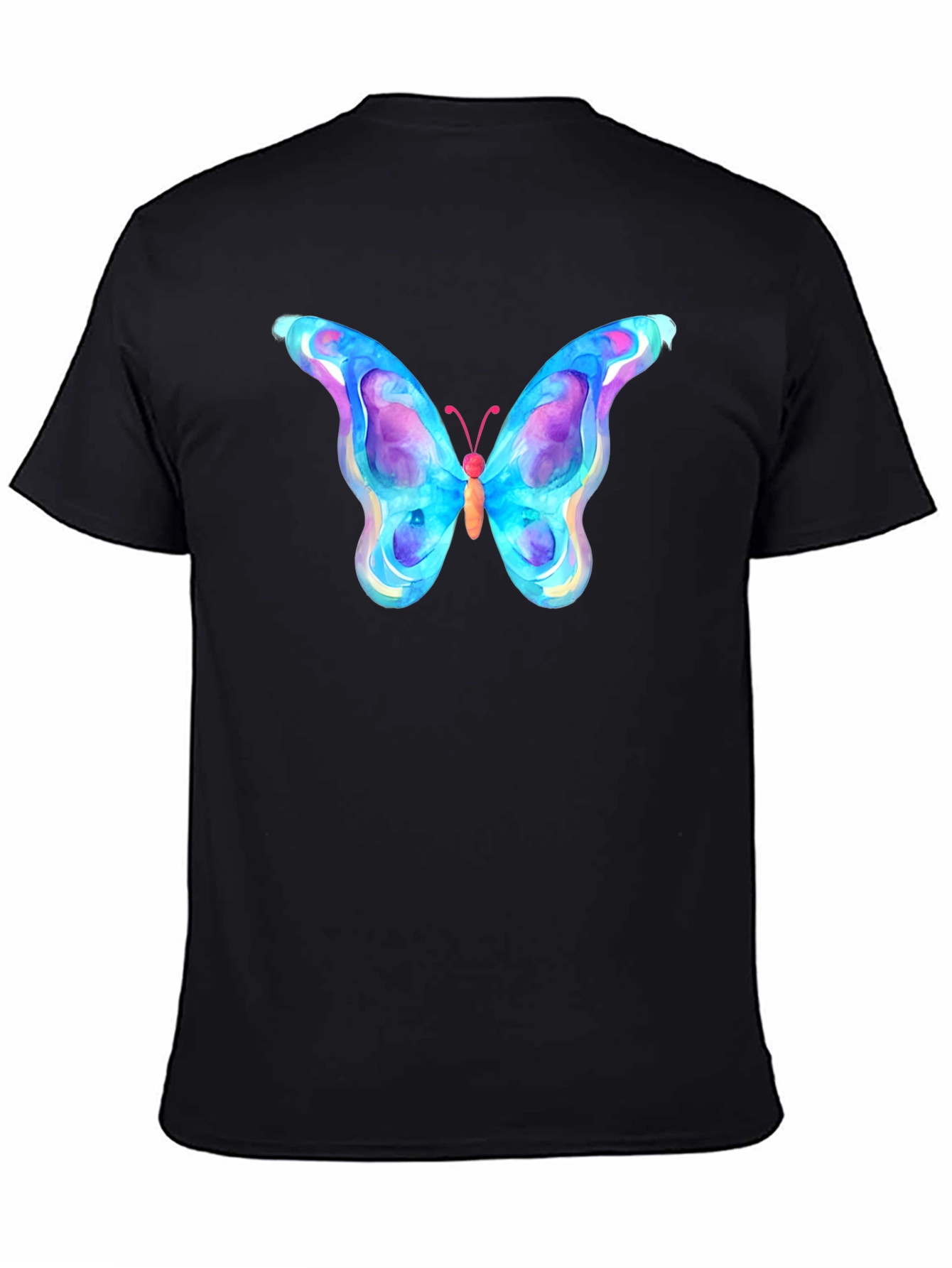 Watercolor Butterfly Black T-Shirt