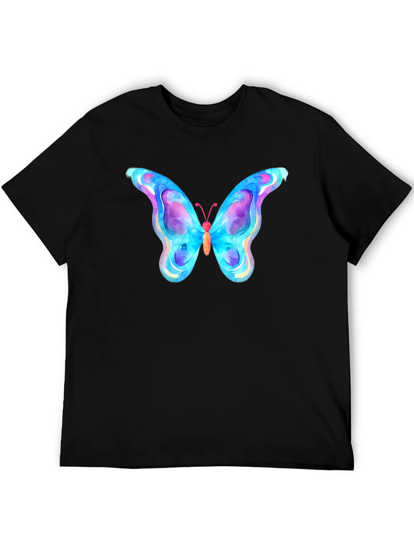Watercolor Butterfly Black T-Shirt