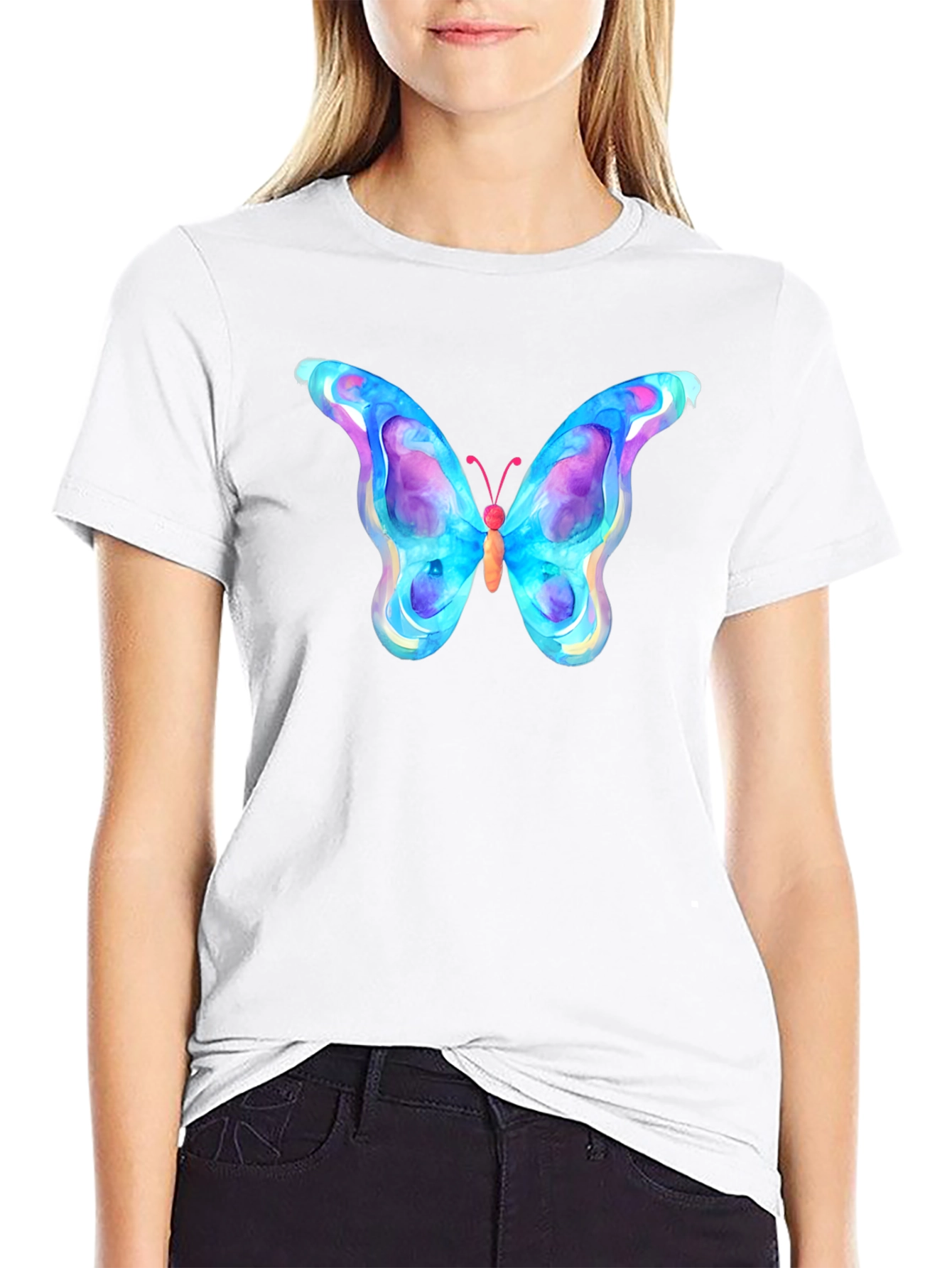 Watercolor Butterfly Black T-Shirt