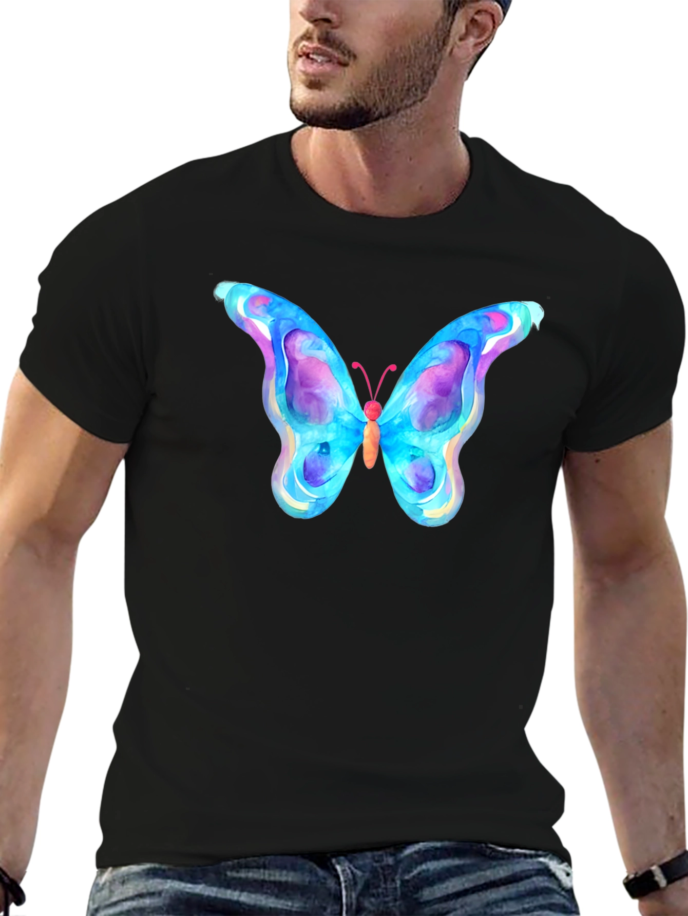 Watercolor Butterfly Black T-Shirt