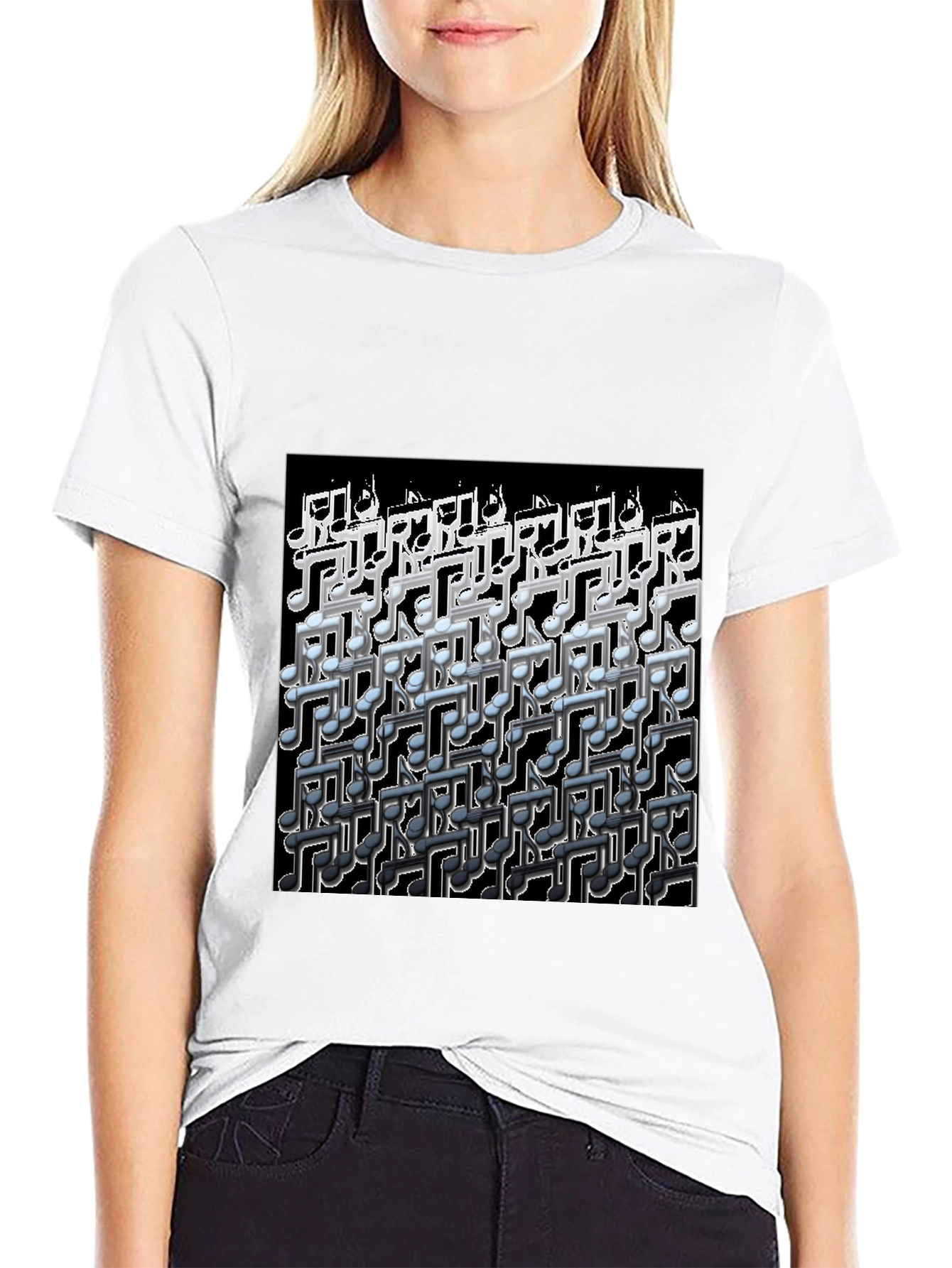 Musical Notes Graphic Black T-Shirt