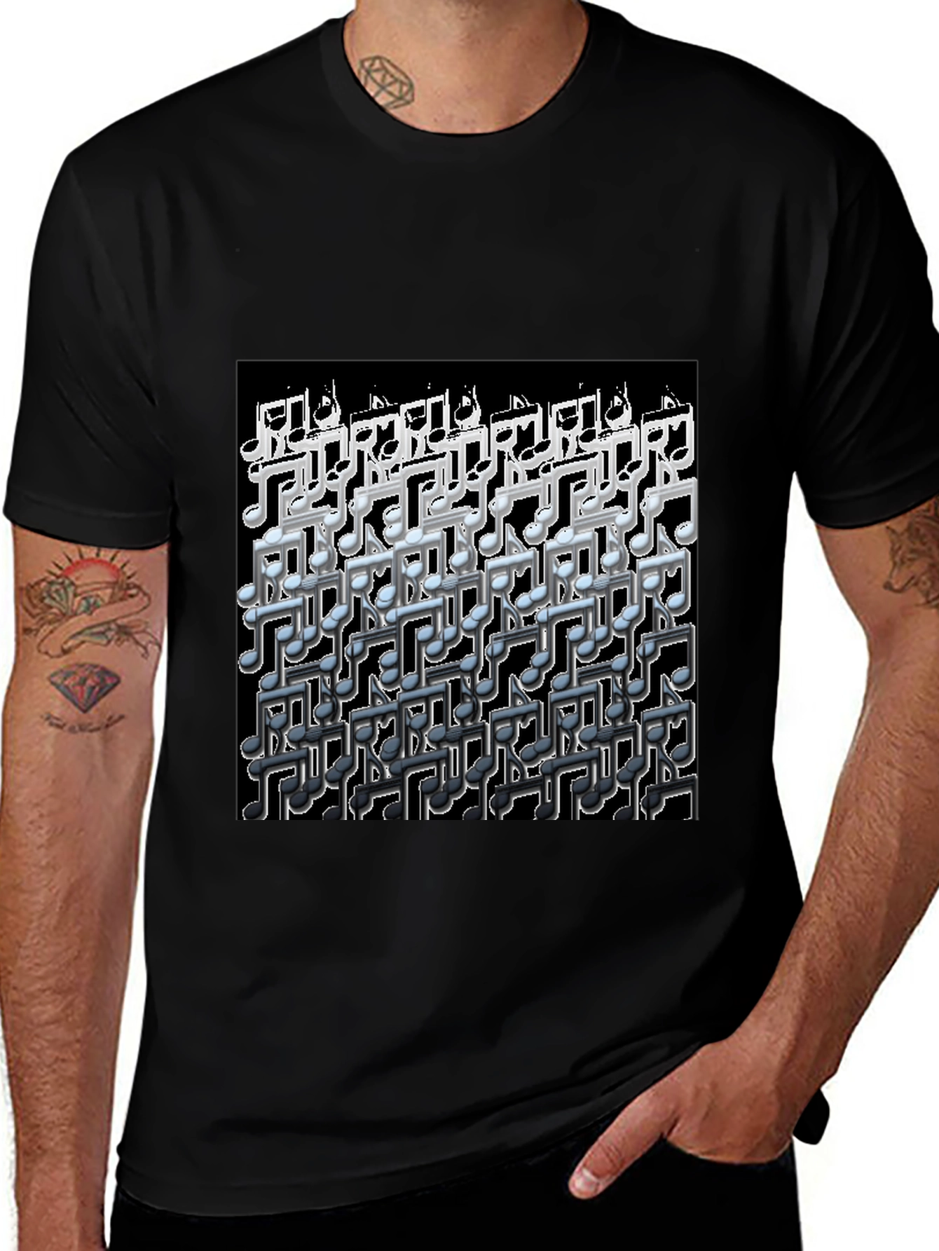 Musical Notes Graphic Black T-Shirt