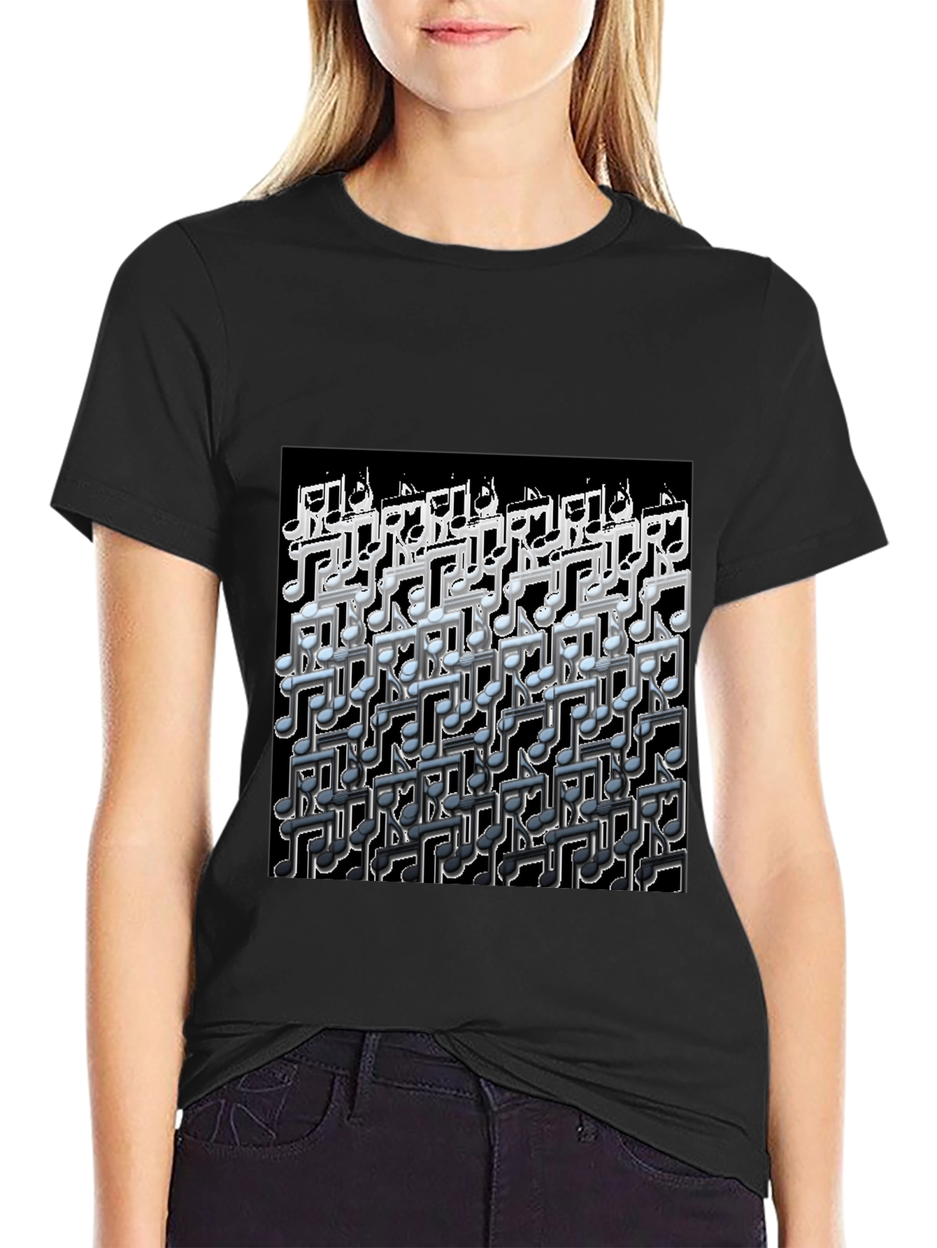 Musical Notes Graphic Black T-Shirt