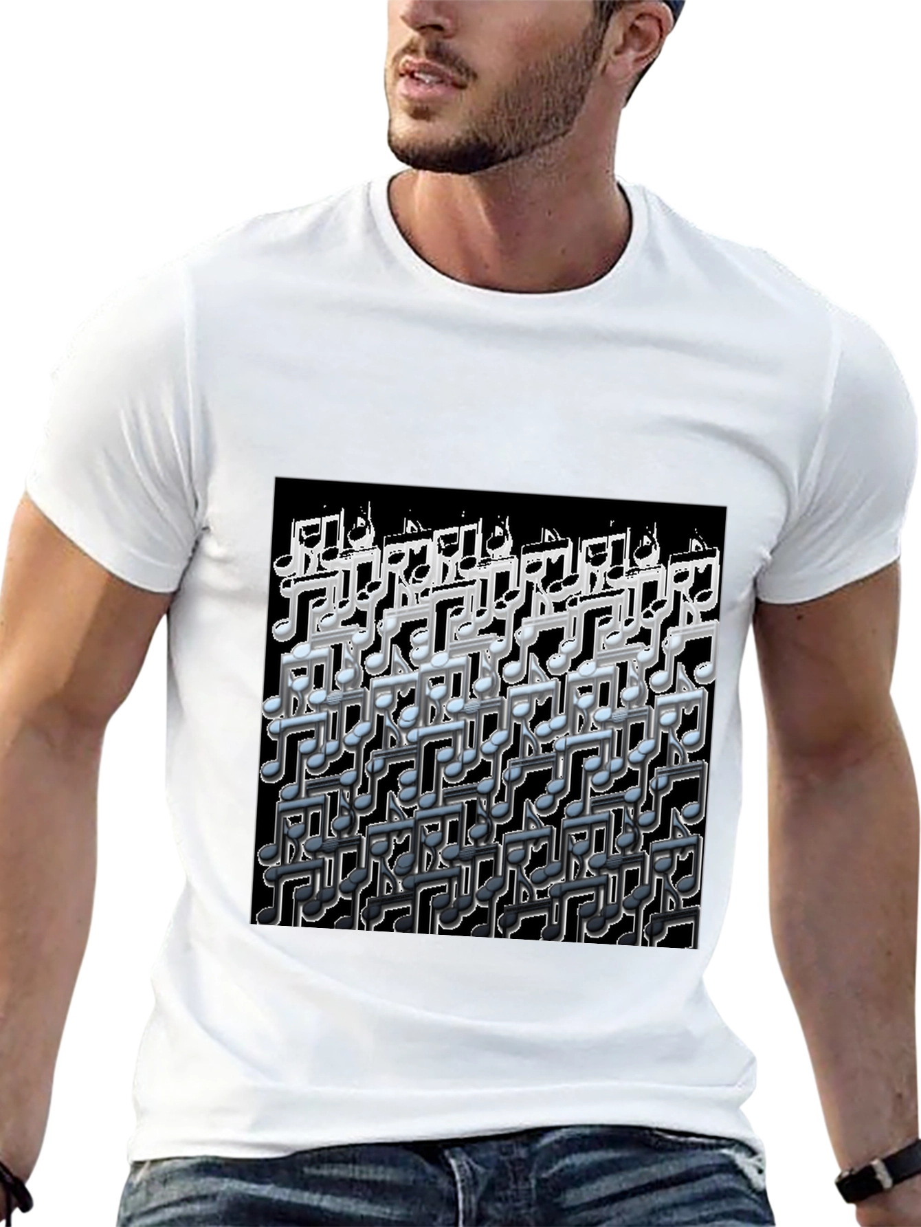 Musical Notes Graphic Black T-Shirt