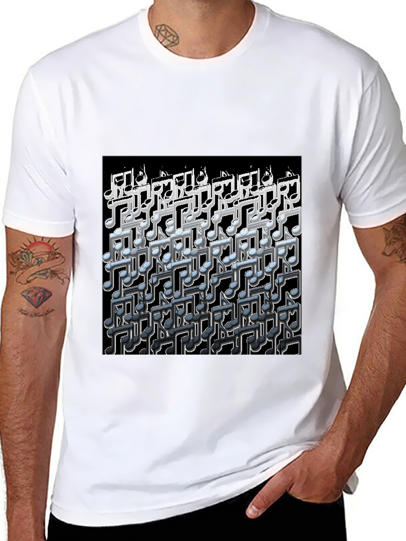 Musical Notes Graphic Black T-Shirt
