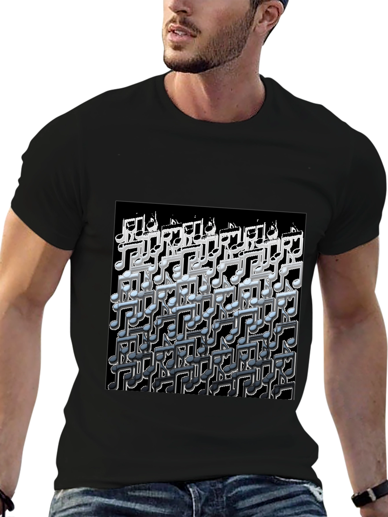 Musical Notes Graphic Black T-Shirt