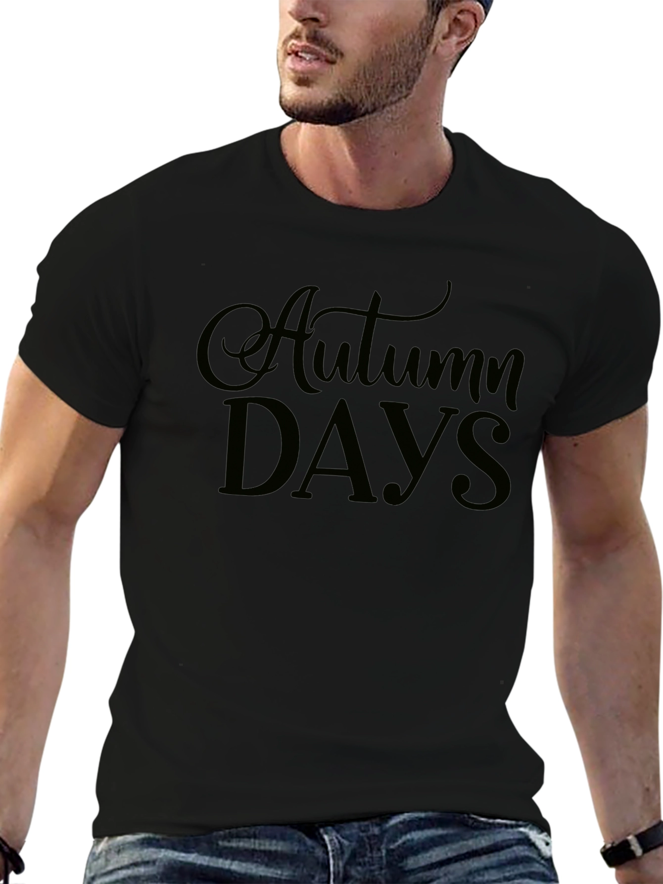 Autumn Days Black Graphic Tee - Stylish Fall Apparel
