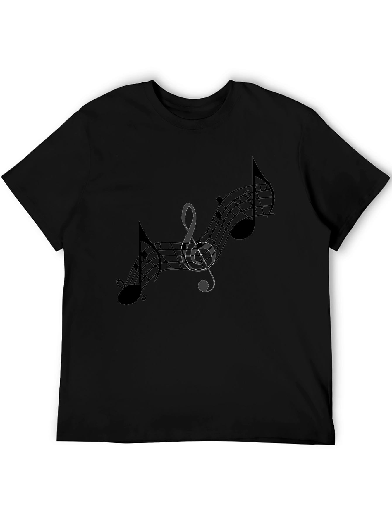 Musical Notes Graphic Tee - Black Cotton T-Shirt