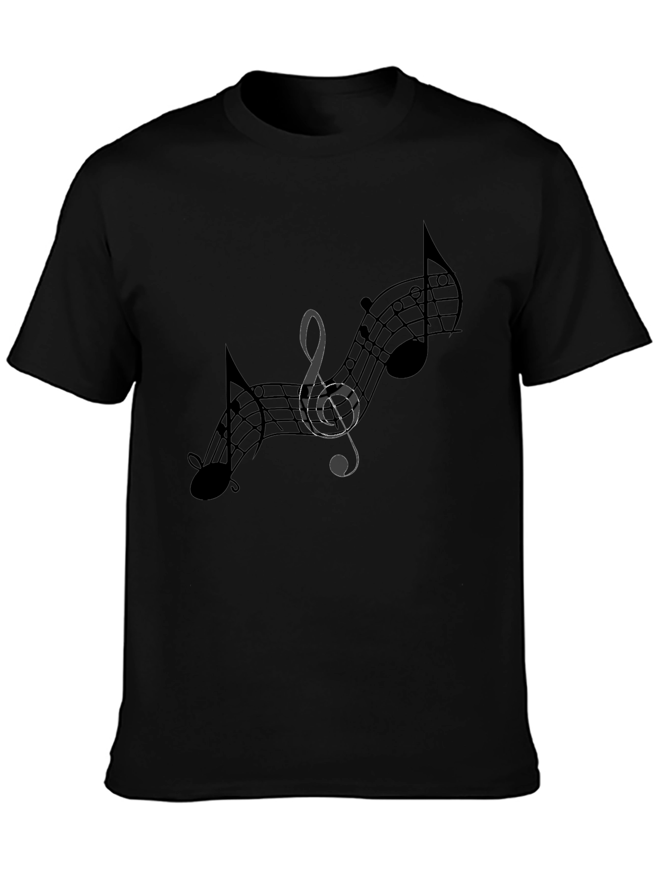 Musical Notes Graphic Tee - Black Cotton T-Shirt