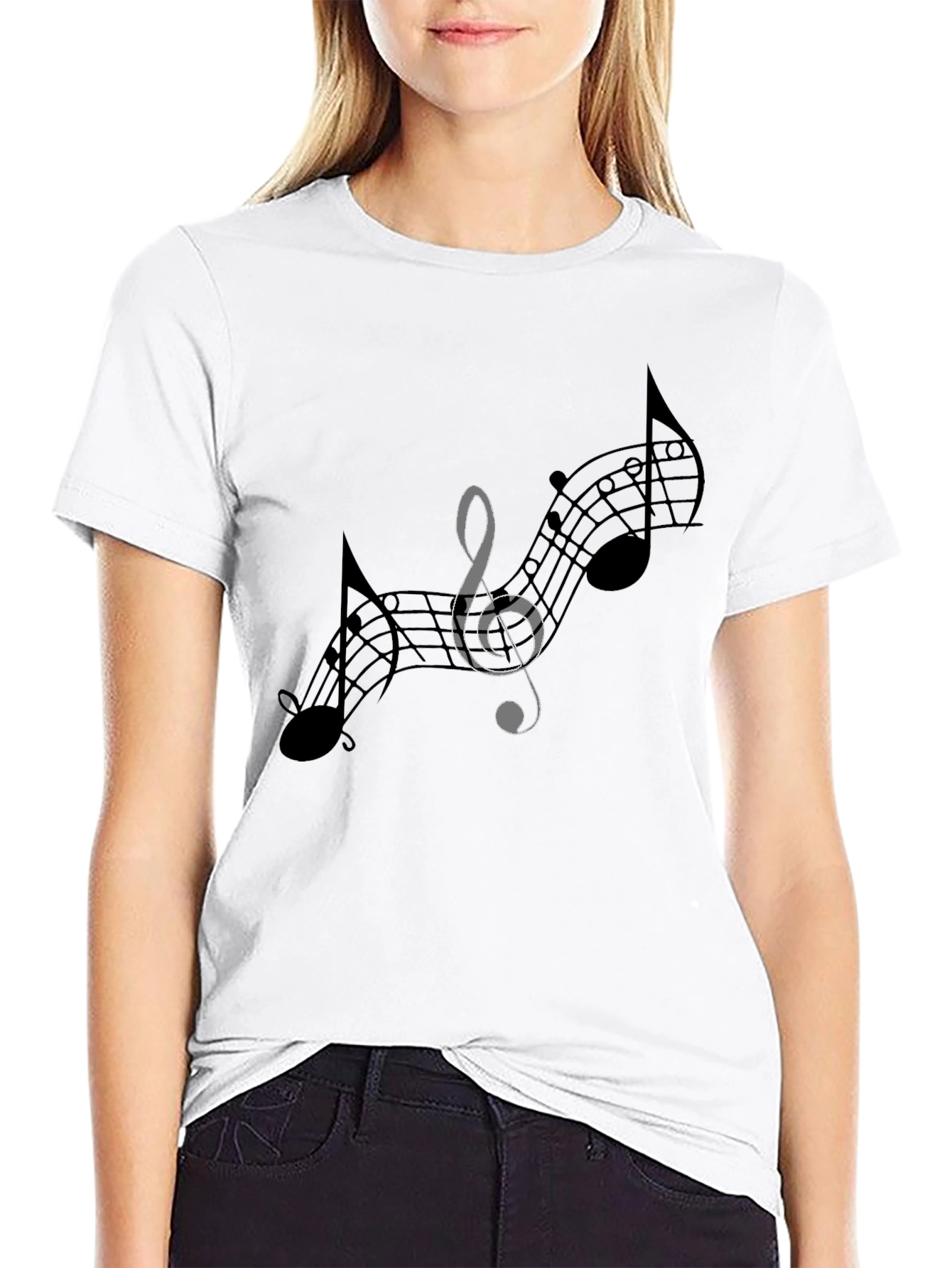Musical Notes Graphic Tee - Black Cotton T-Shirt