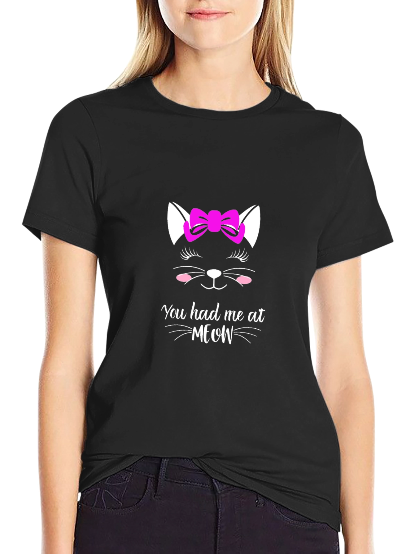 Cat Meow Graphic Black T-Shirt for Men