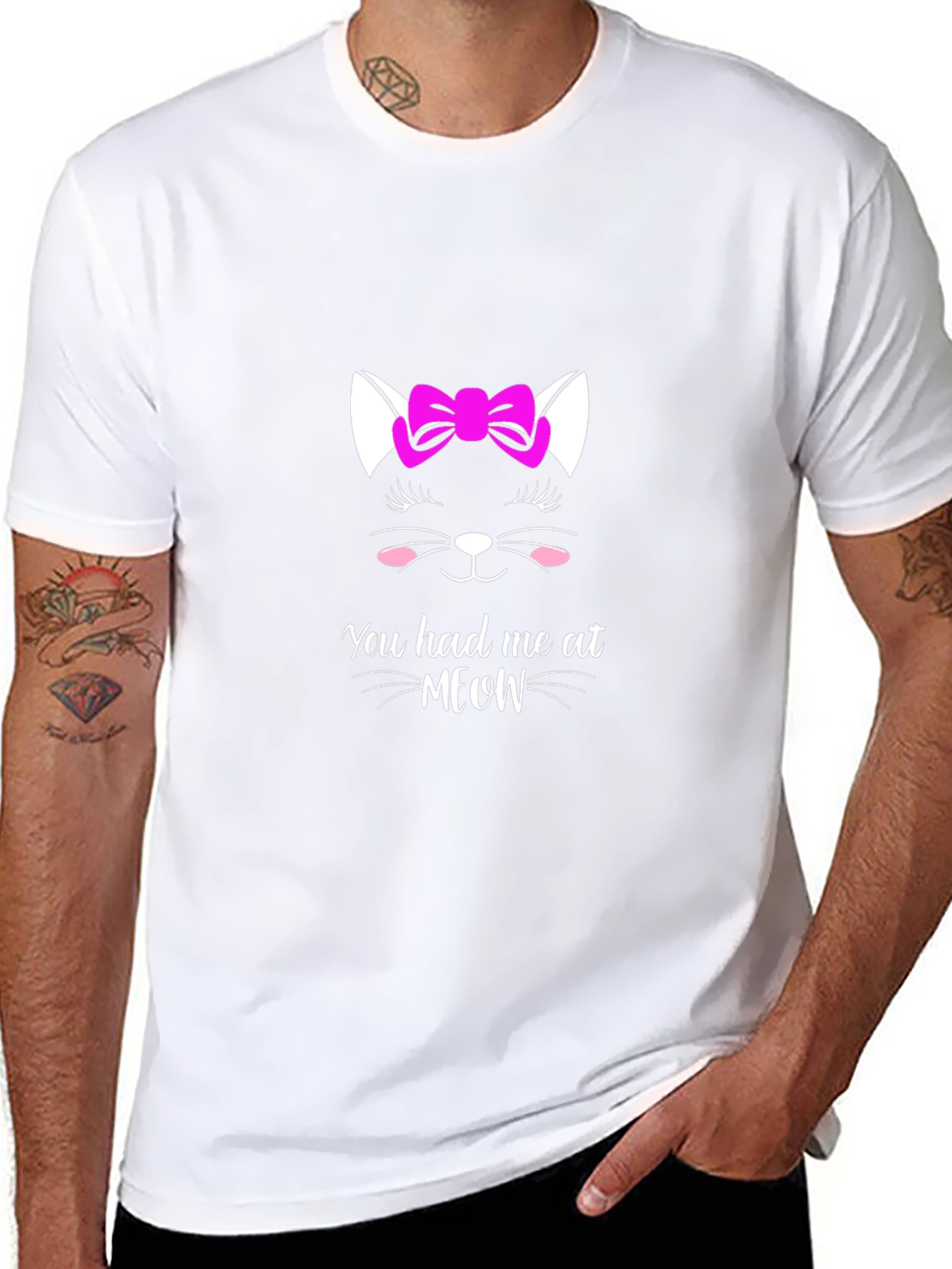 Cat Meow Graphic Black T-Shirt for Men