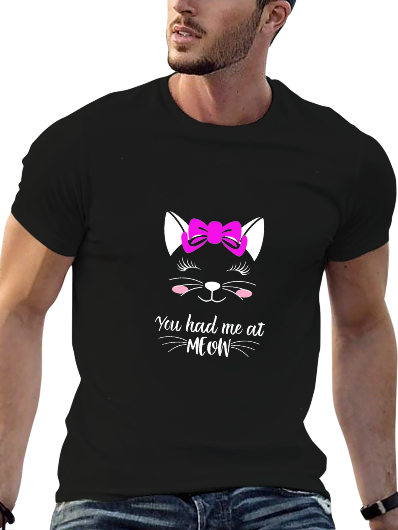 Cat Meow Graphic Black T-Shirt for Men