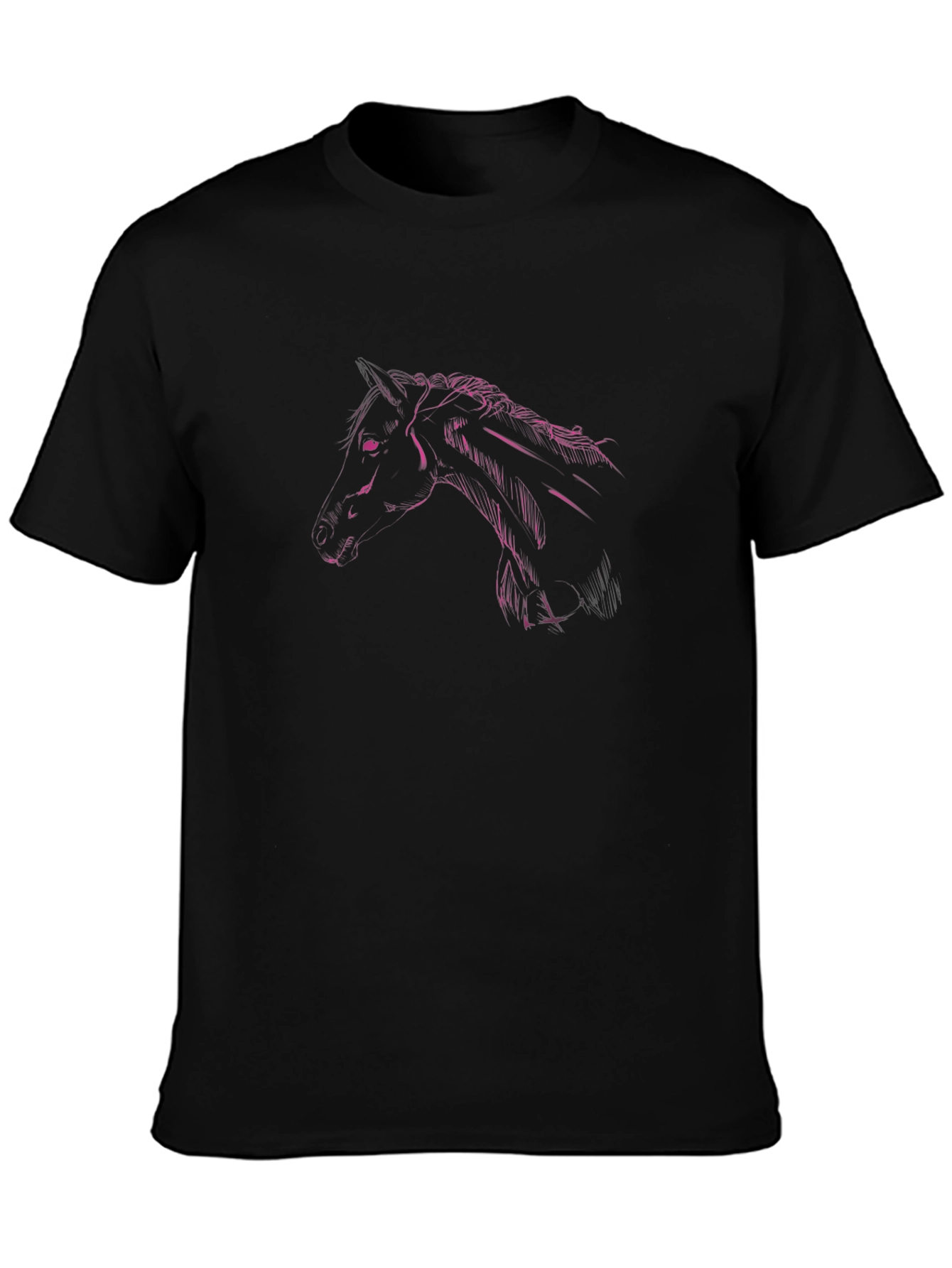 Black T-Shirt with Pink Horse Head Design
