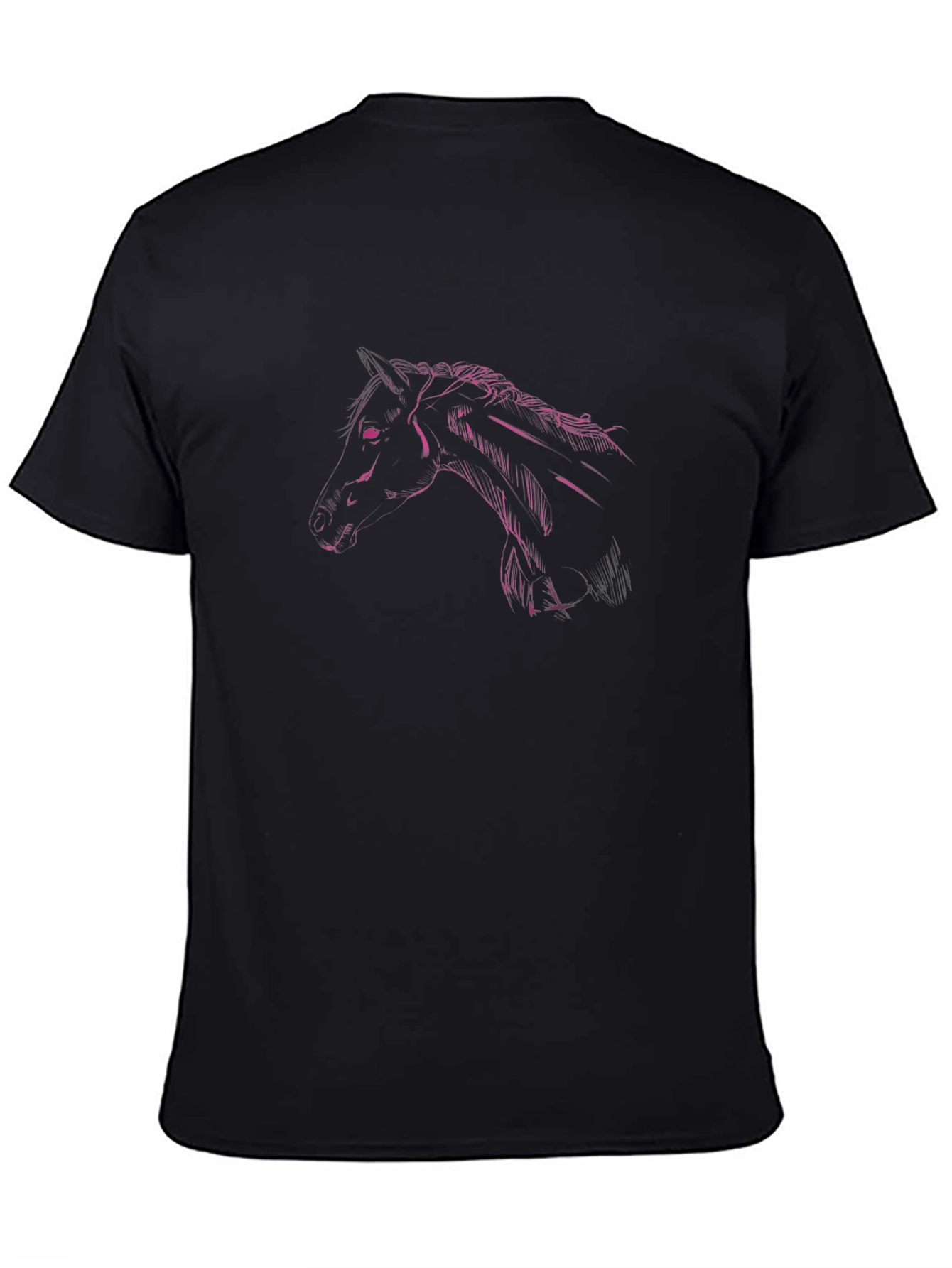 Black T-Shirt with Pink Horse Head Design
