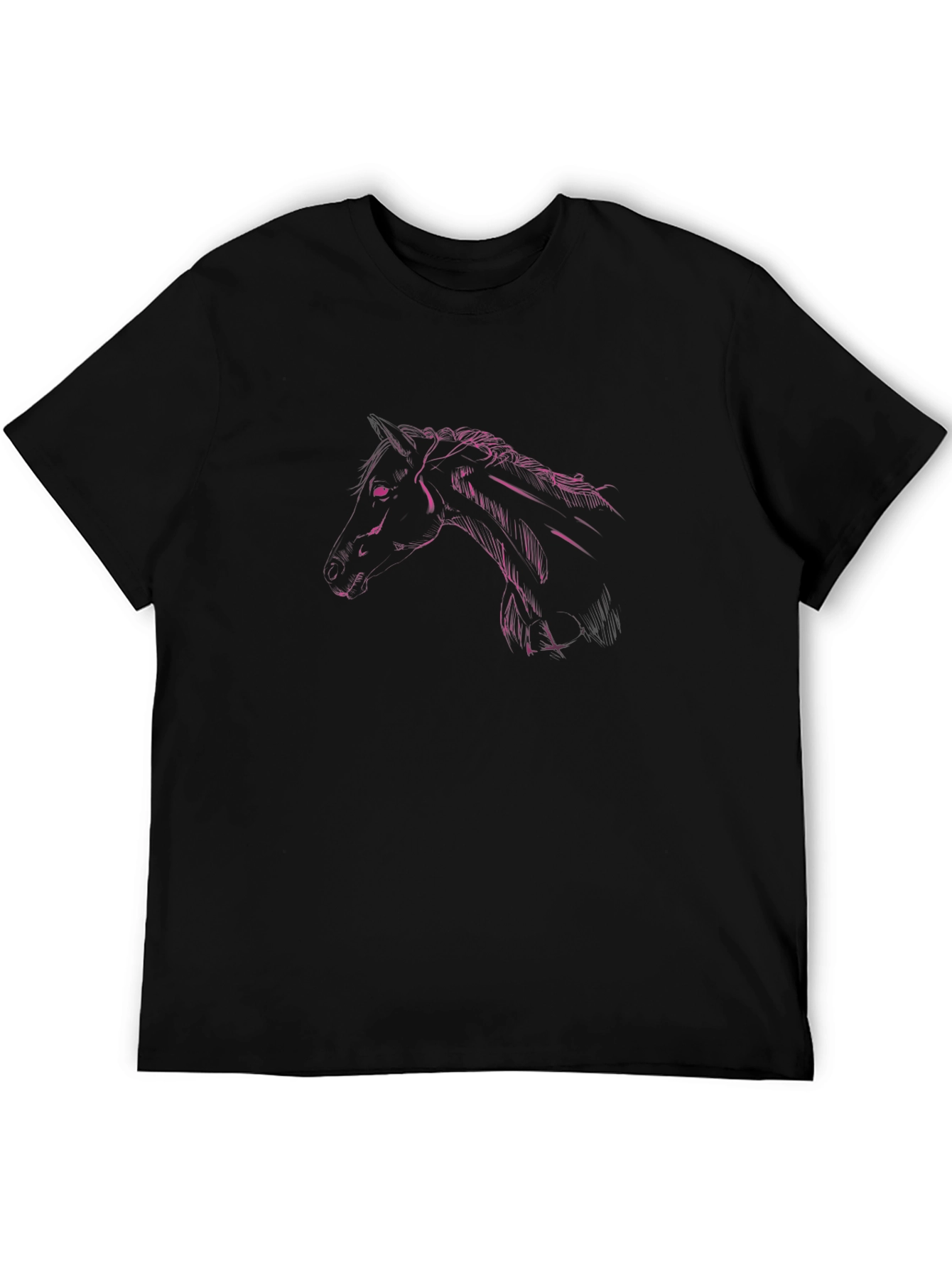 Black T-Shirt with Pink Horse Head Design