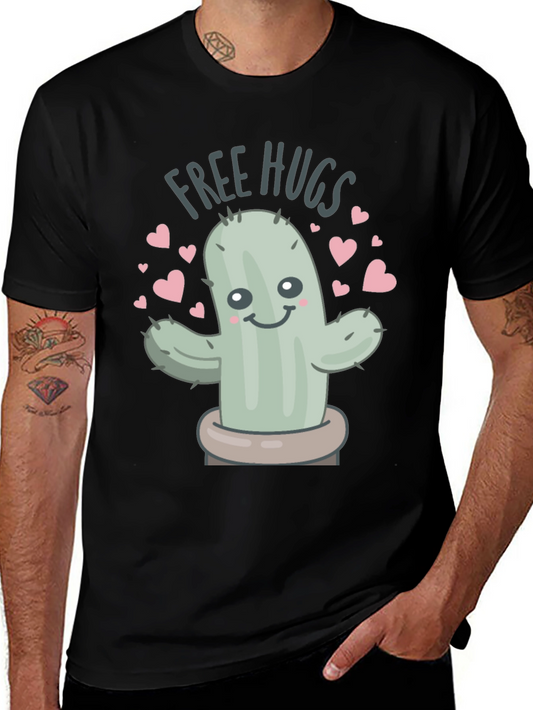 Free Hugs Cactus Graphic Tee - Unisex Black T-Shirt