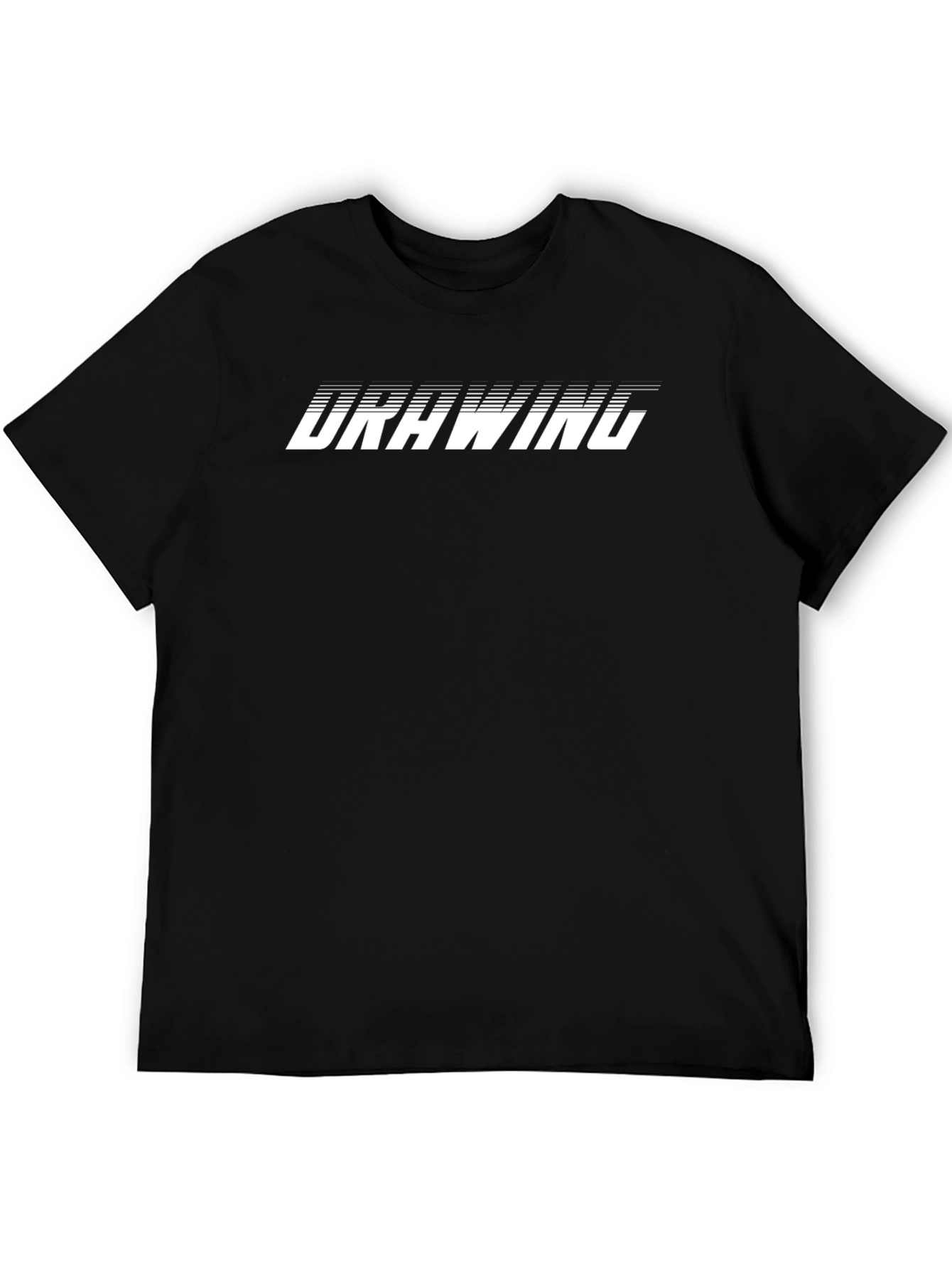 Retro-Style Black T-Shirt with White DRAWING Graphic