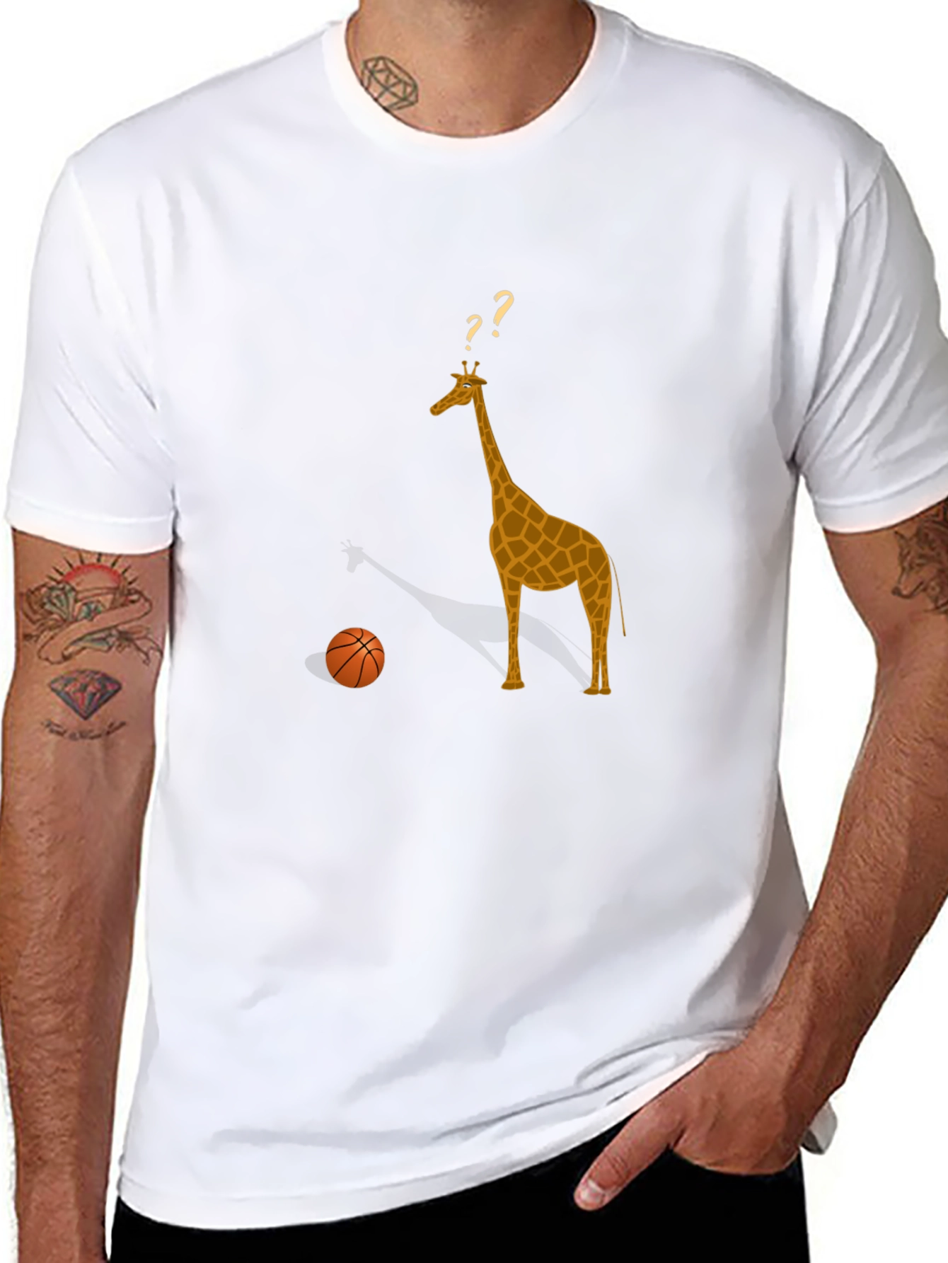 Giraffe Basketball T-Shirt - Novelty Graphic Tee