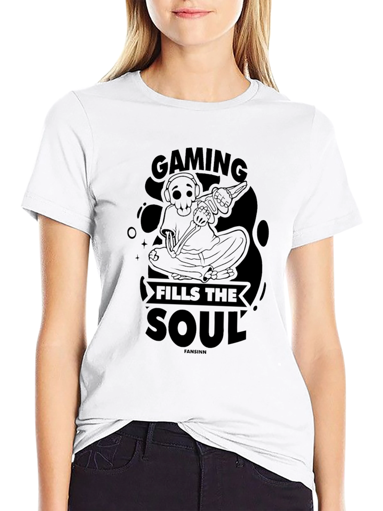 Gaming Fills The Soul Black Graphic T-Shirt