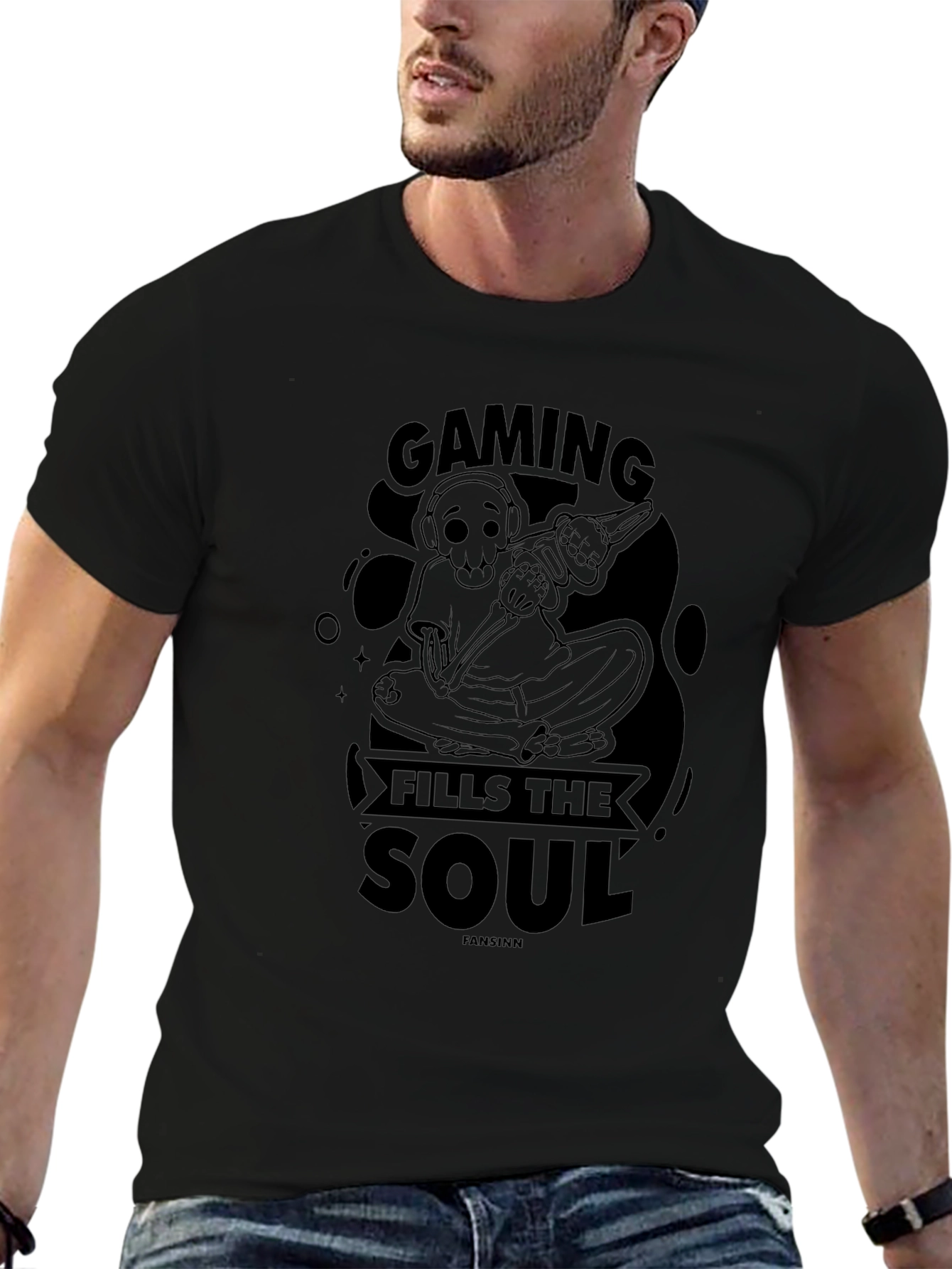 Gaming Fills The Soul Black Graphic T-Shirt