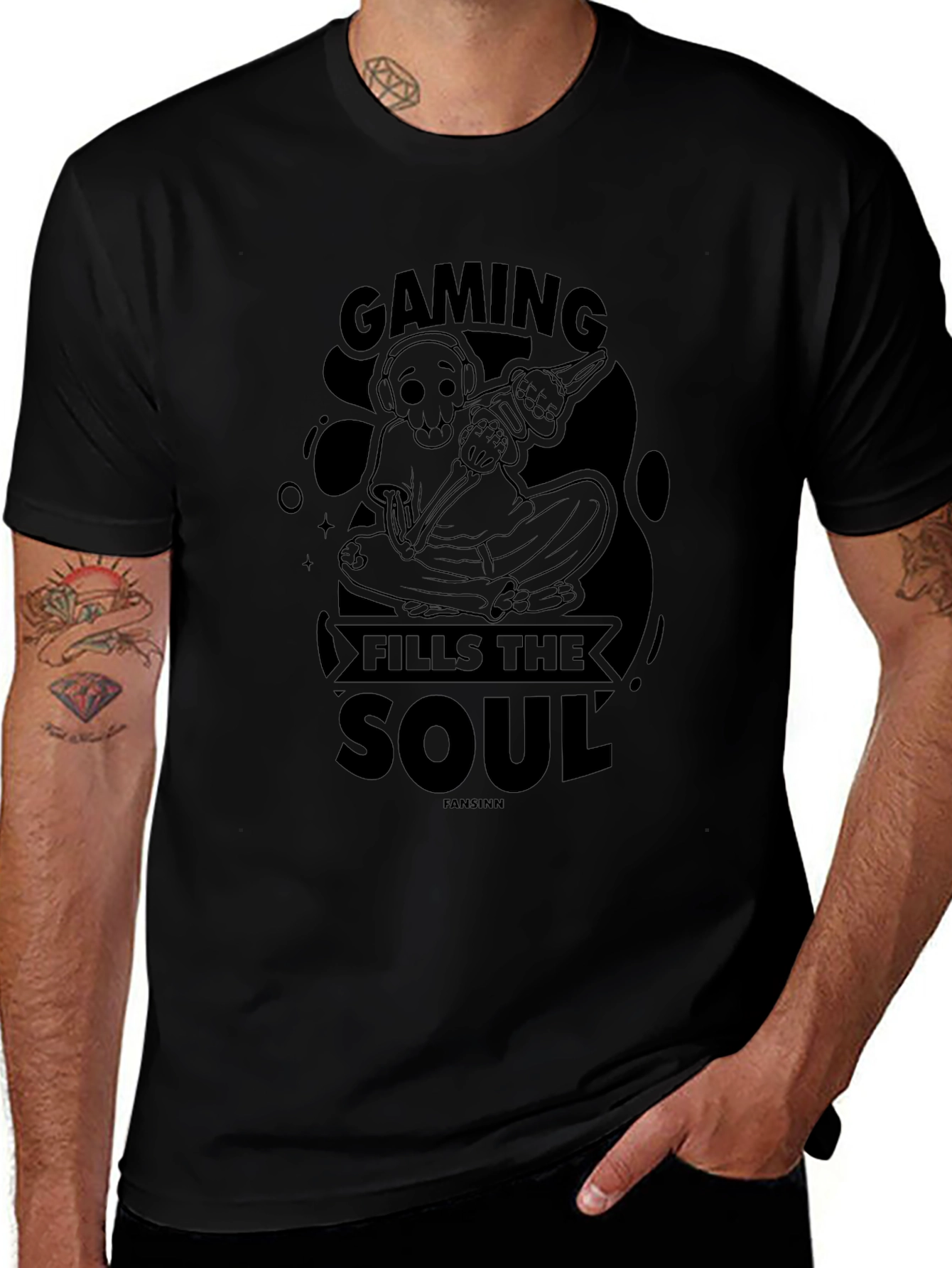 Gaming Fills The Soul Black Graphic T-Shirt