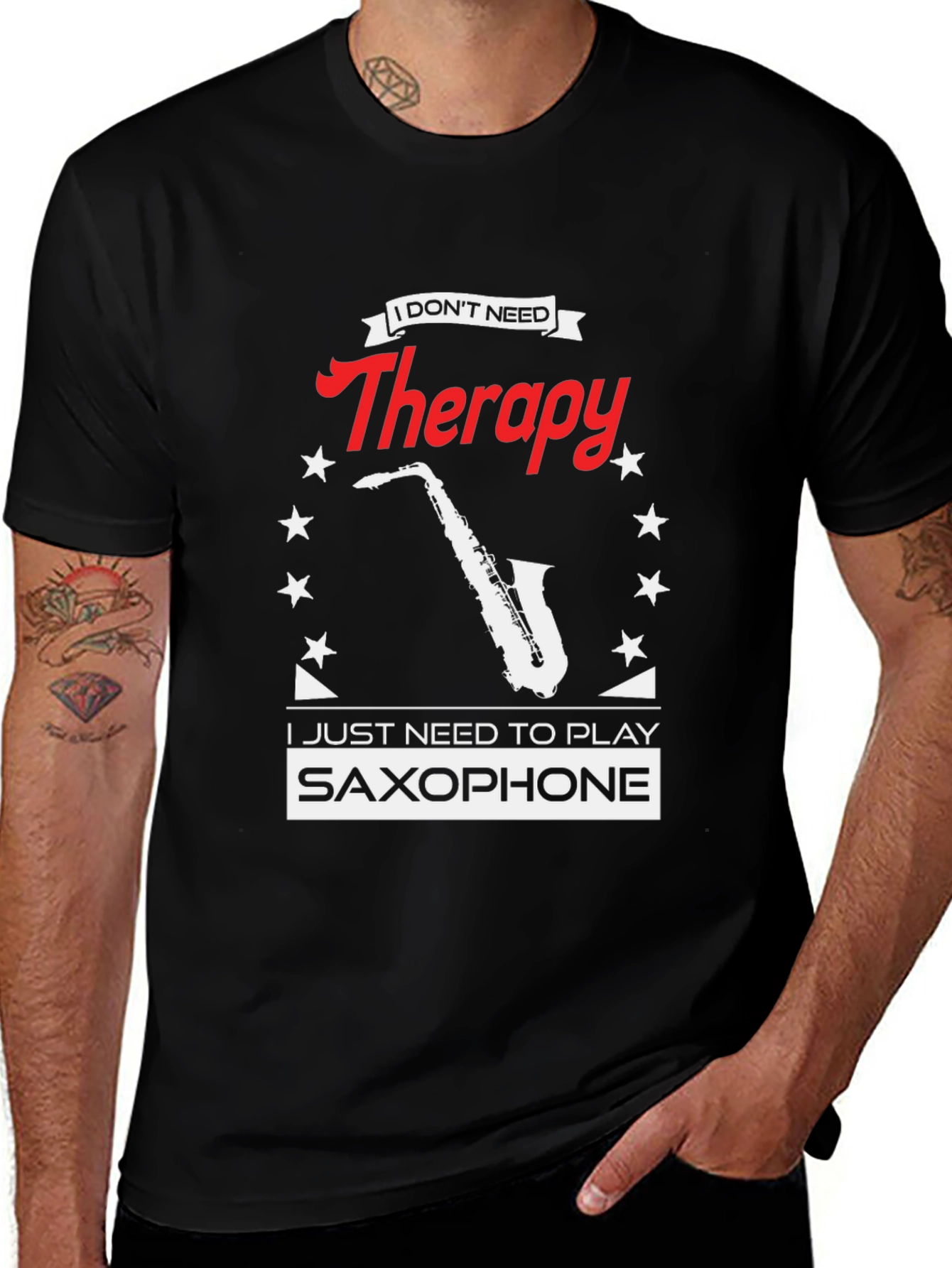 Saxophone Therapy Black T-Shirt - Musicians Humor Tee