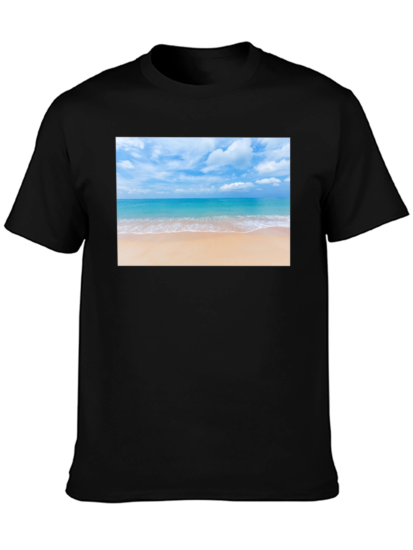 Beach Scene Graphic Tee - Black Cotton T-Shirt