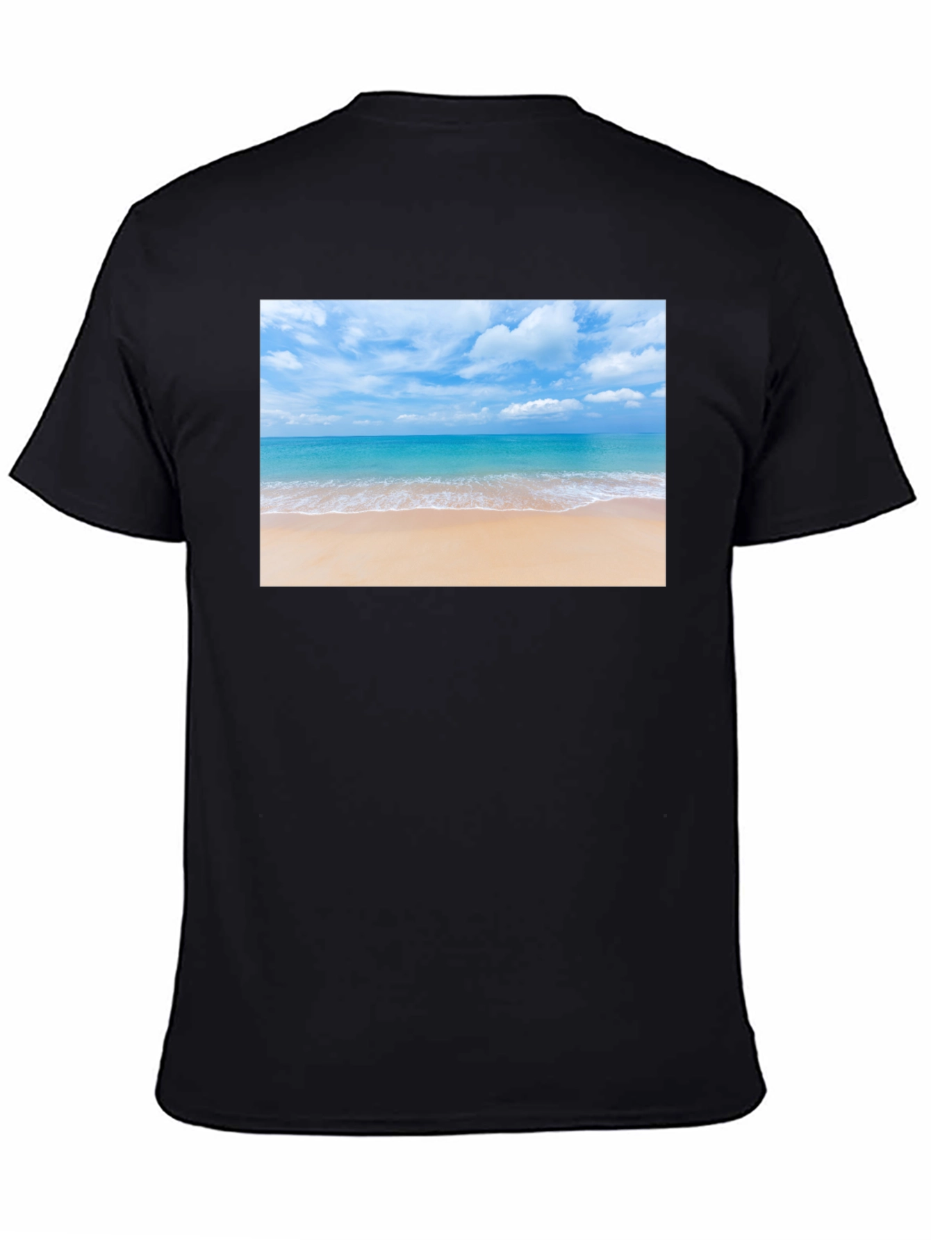 Beach Scene Graphic Tee - Black Cotton T-Shirt