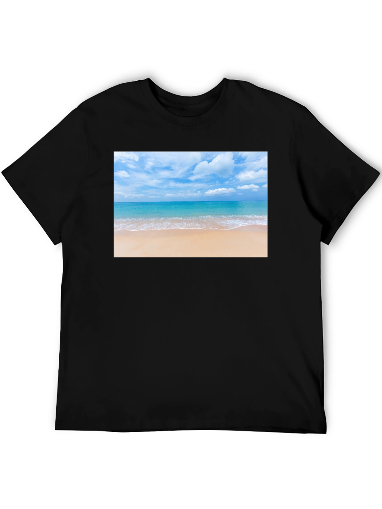 Beach Scene Graphic Tee - Black Cotton T-Shirt