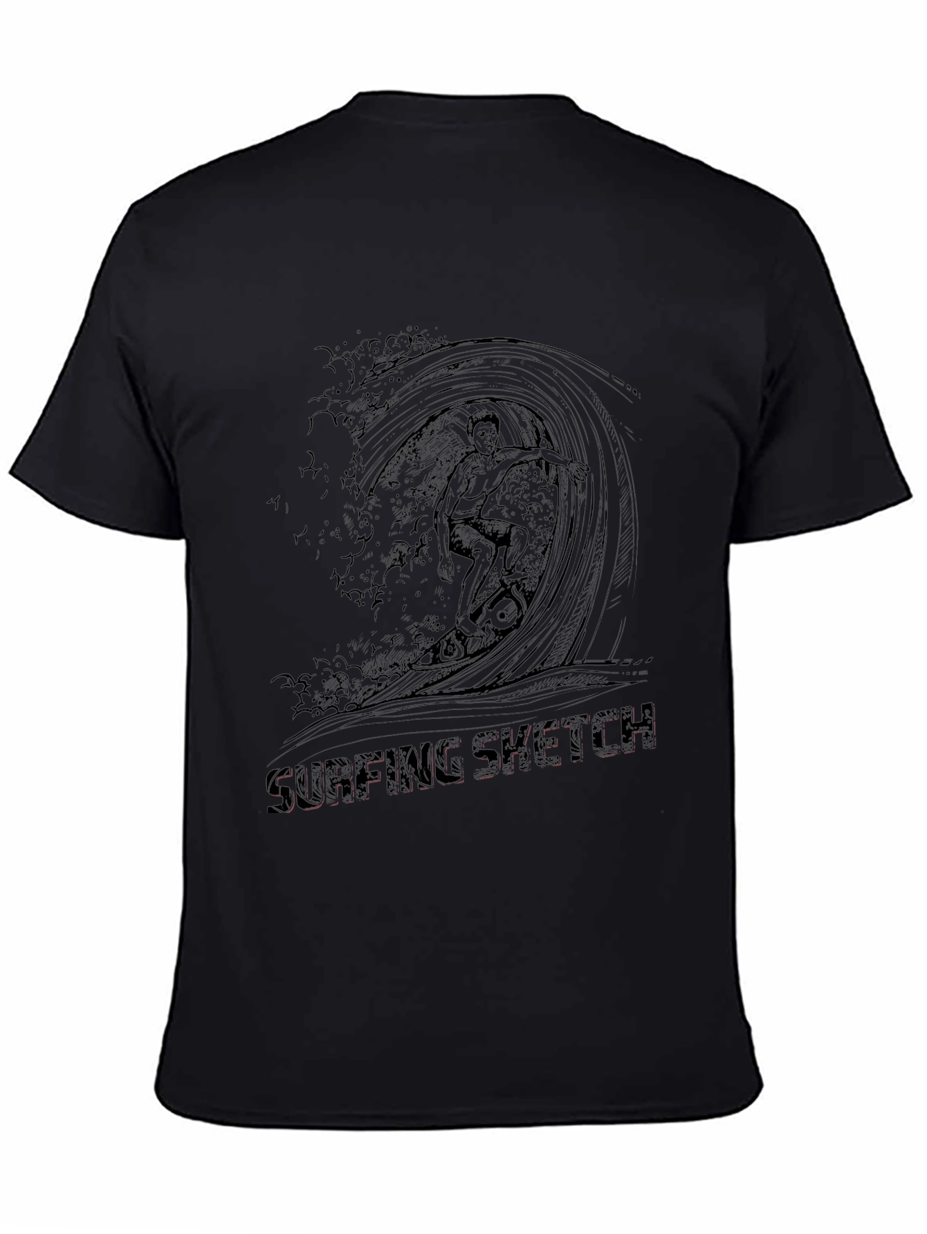 Surfing Sketch Black T-Shirt