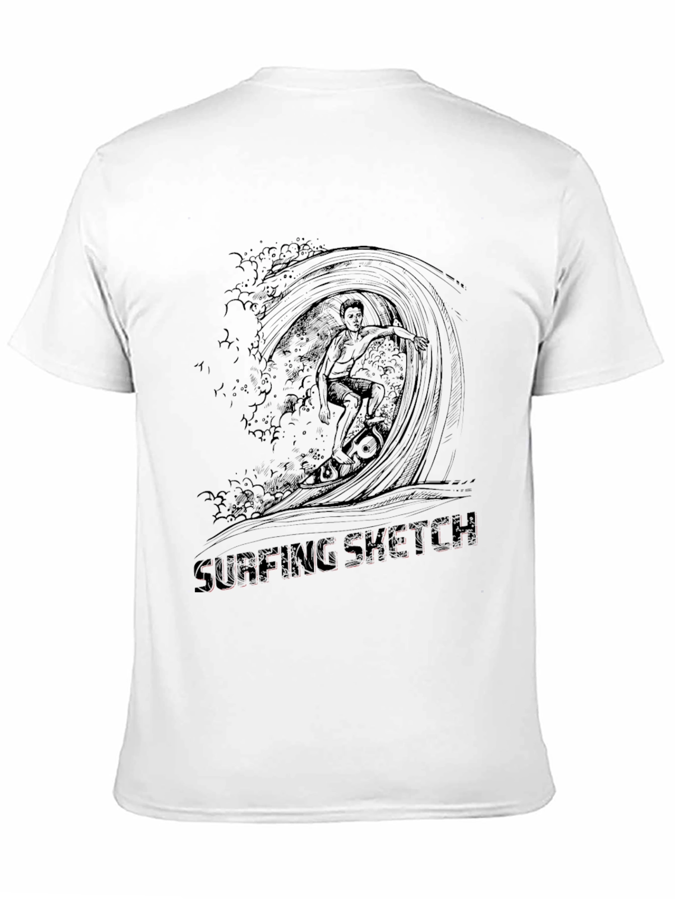 Surfing Sketch Black T-Shirt