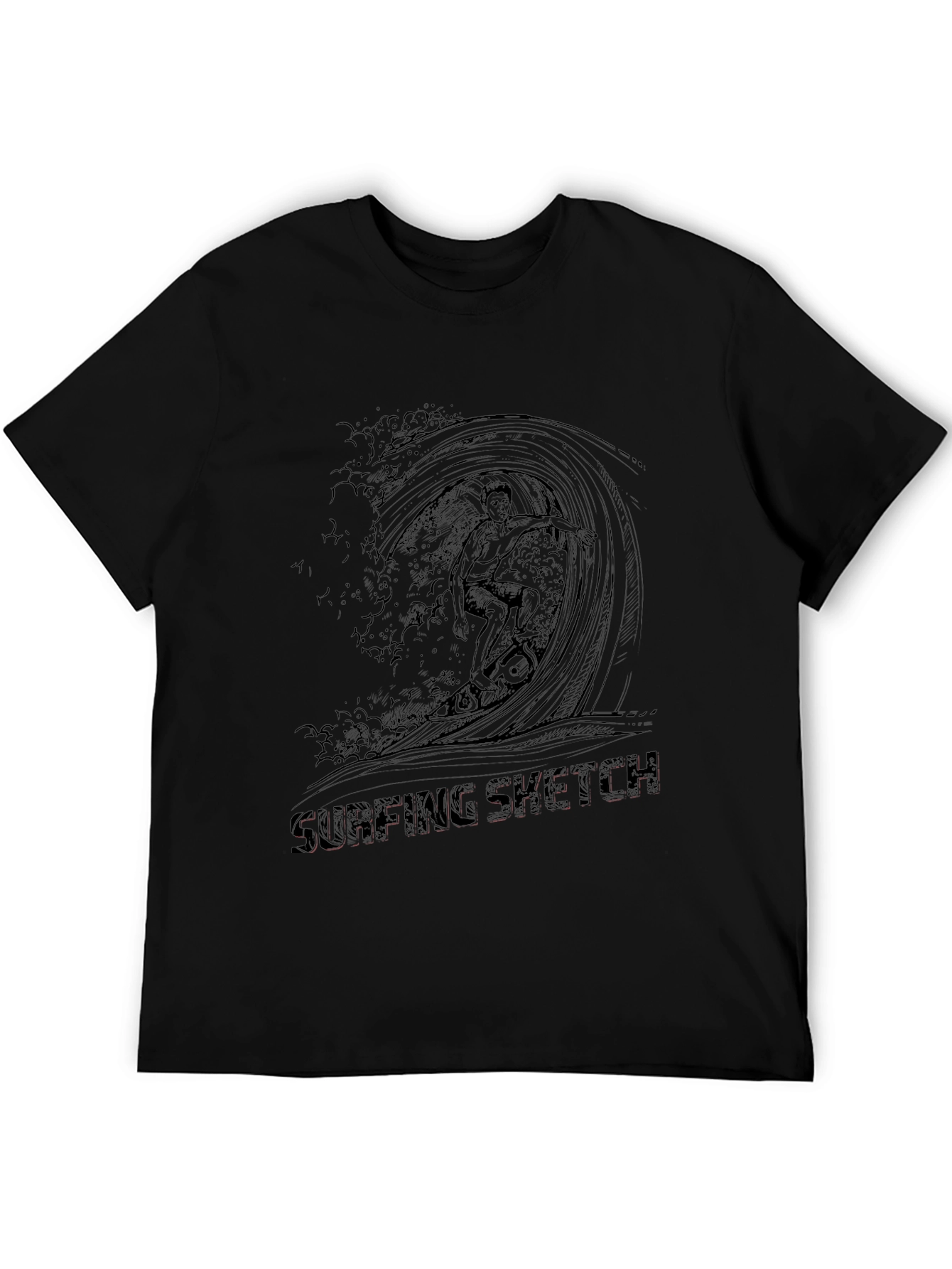 Surfing Sketch Black T-Shirt