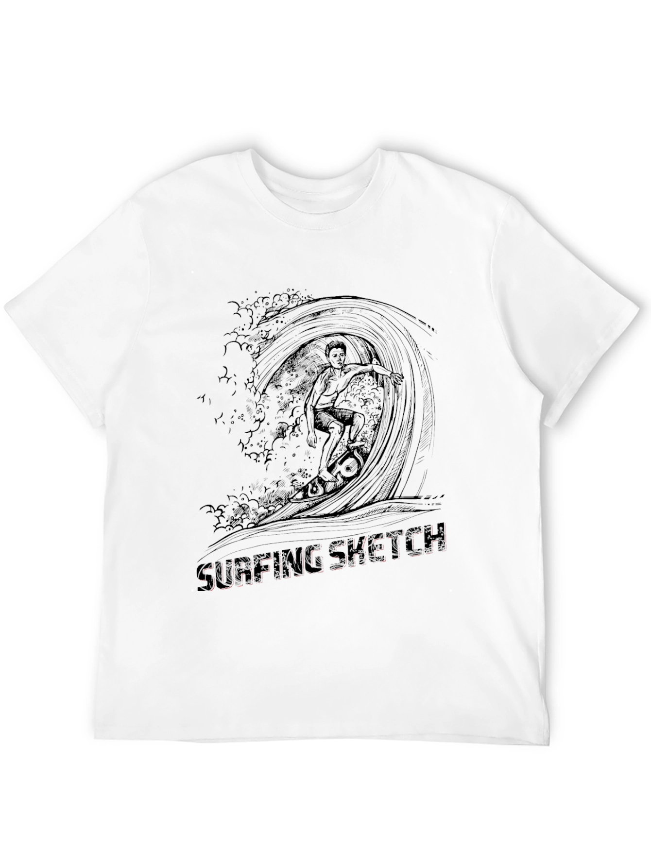 Surfing Sketch Black T-Shirt