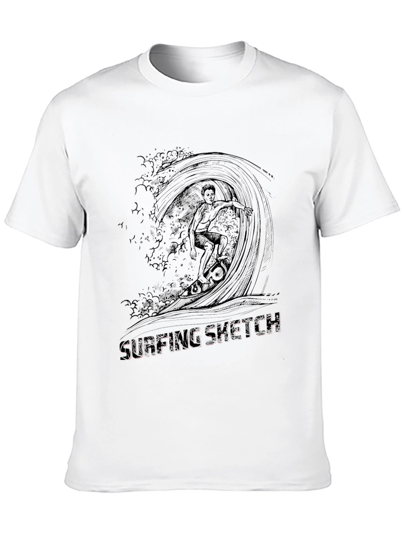 Surfing Sketch Black T-Shirt