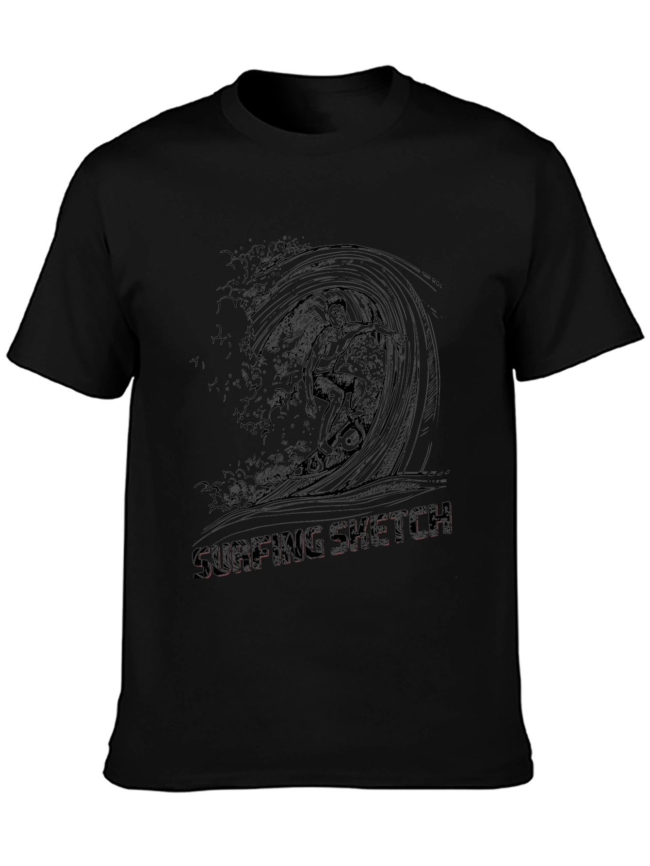 Surfing Sketch Black T-Shirt