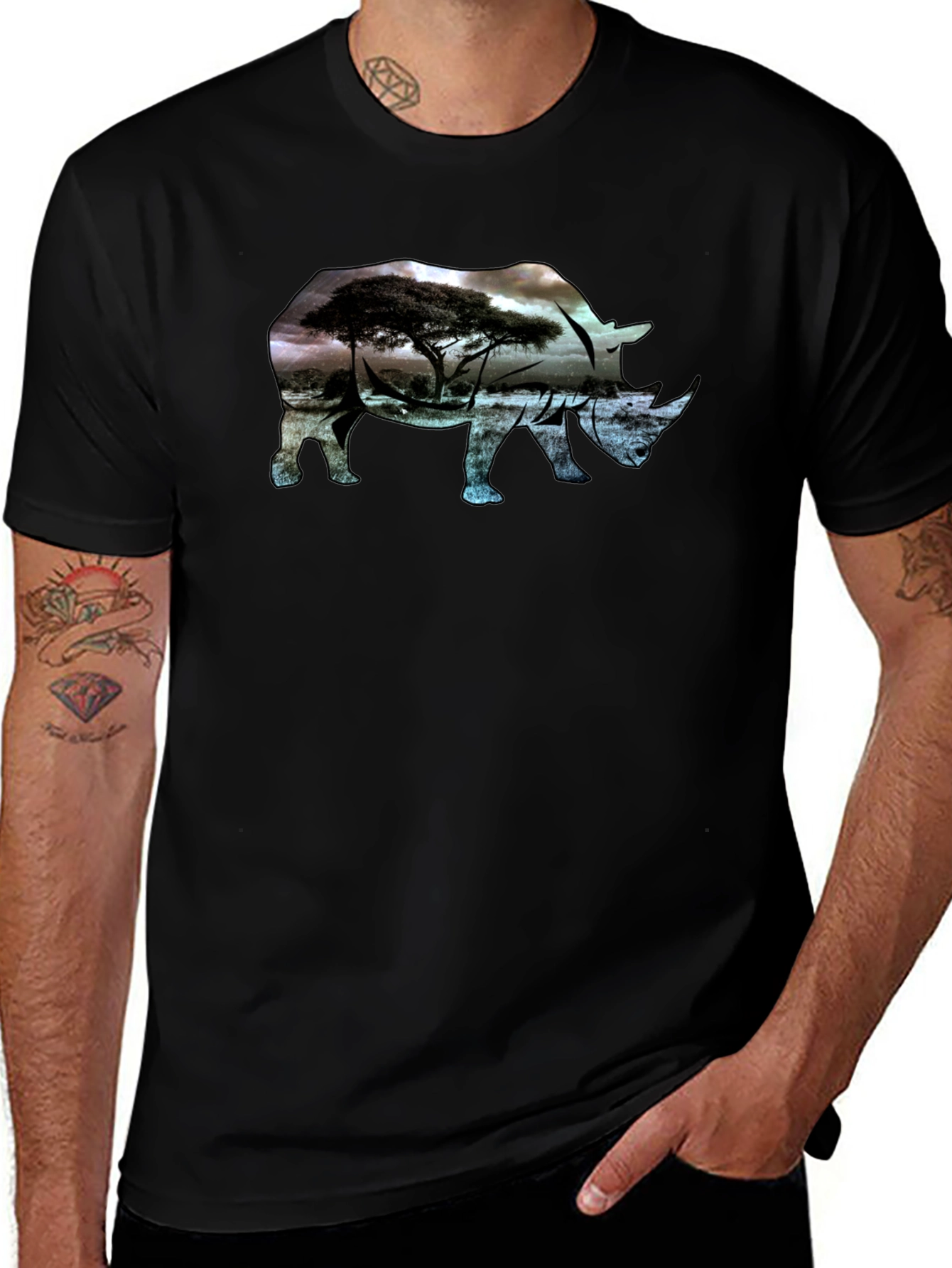 Rhinoceros Silhouette Graphic Tee - Nature Inspired Design