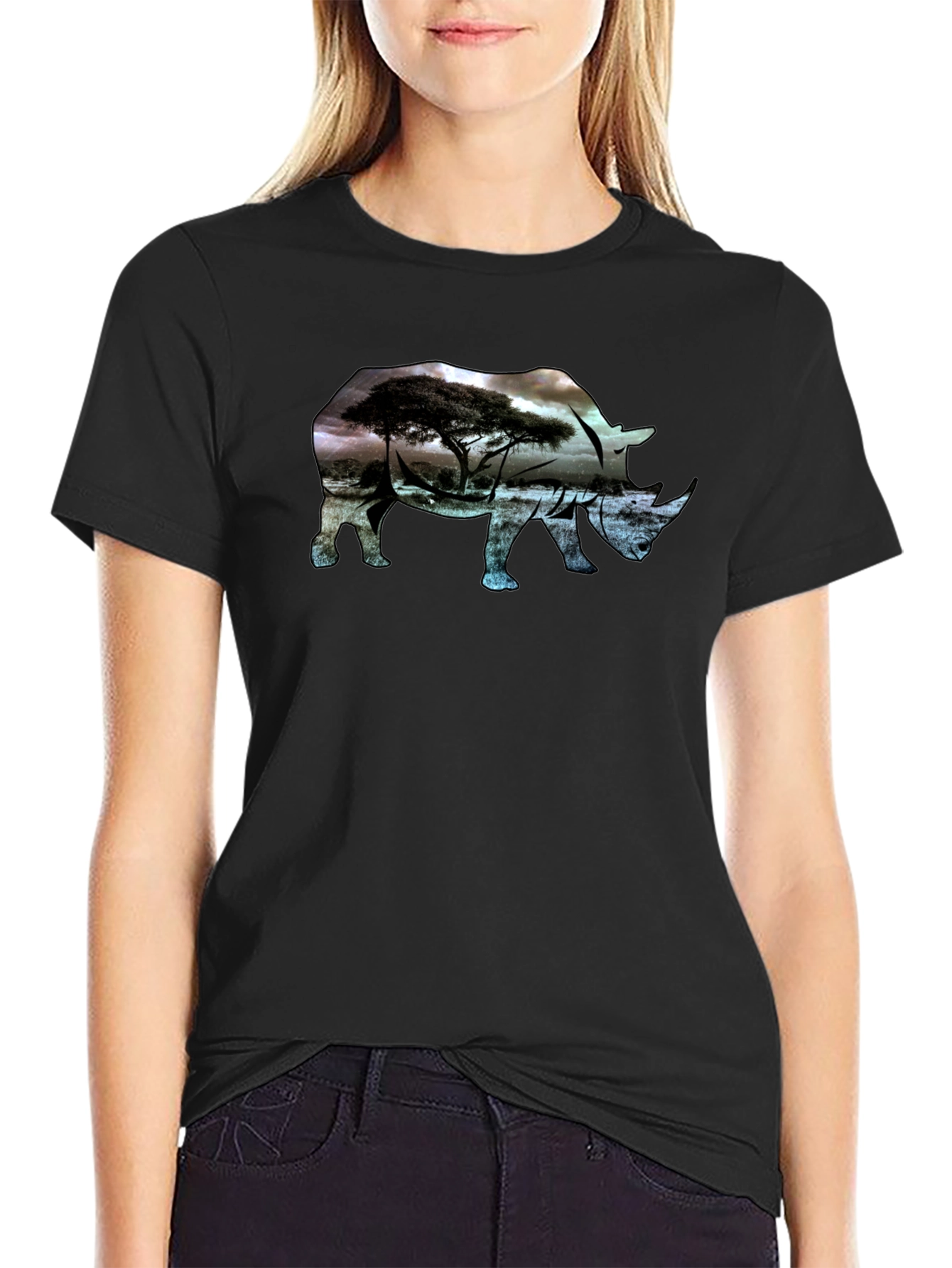 Rhinoceros Silhouette Graphic Tee - Nature Inspired Design