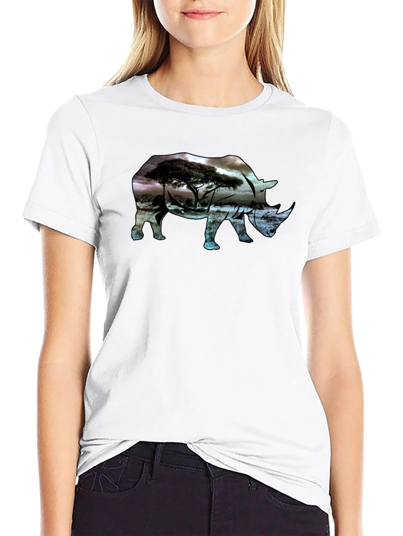 Rhinoceros Silhouette Graphic Tee - Nature Inspired Design