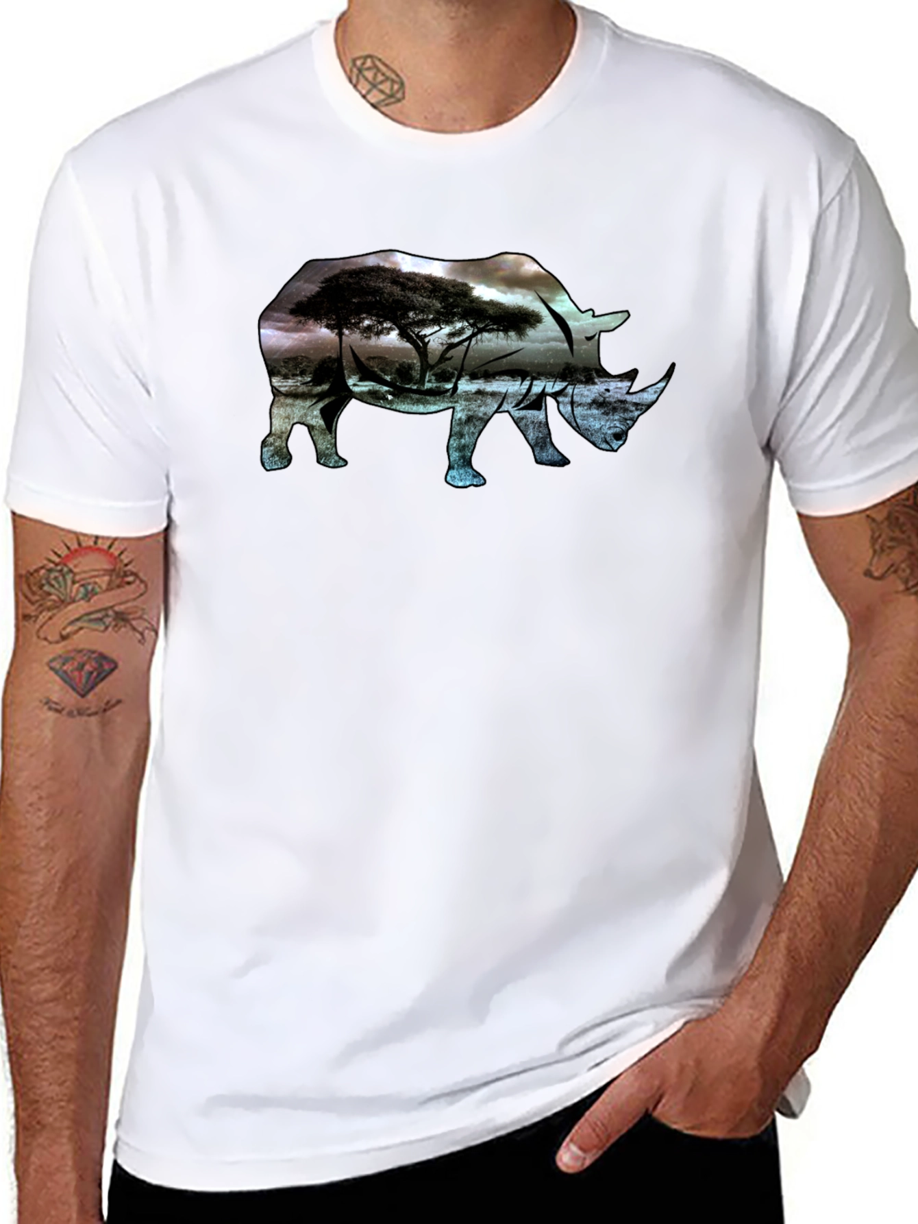 Rhinoceros Silhouette Graphic Tee - Nature Inspired Design