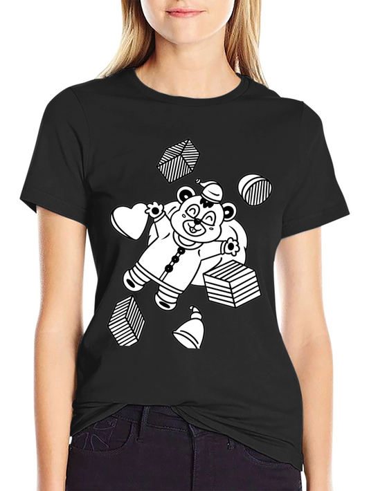 Festive Bear Graphic Tee - Black Cotton Comfort