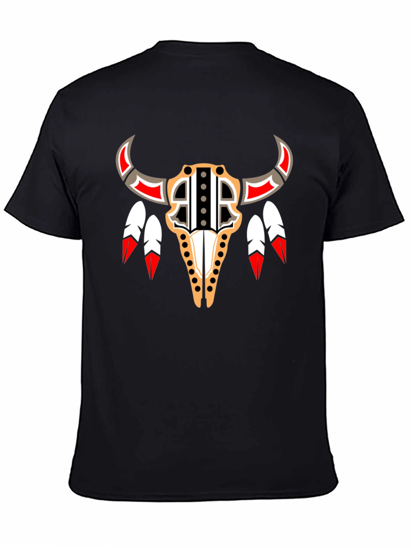 Tribal Bull Skull Graphic Tee - Black