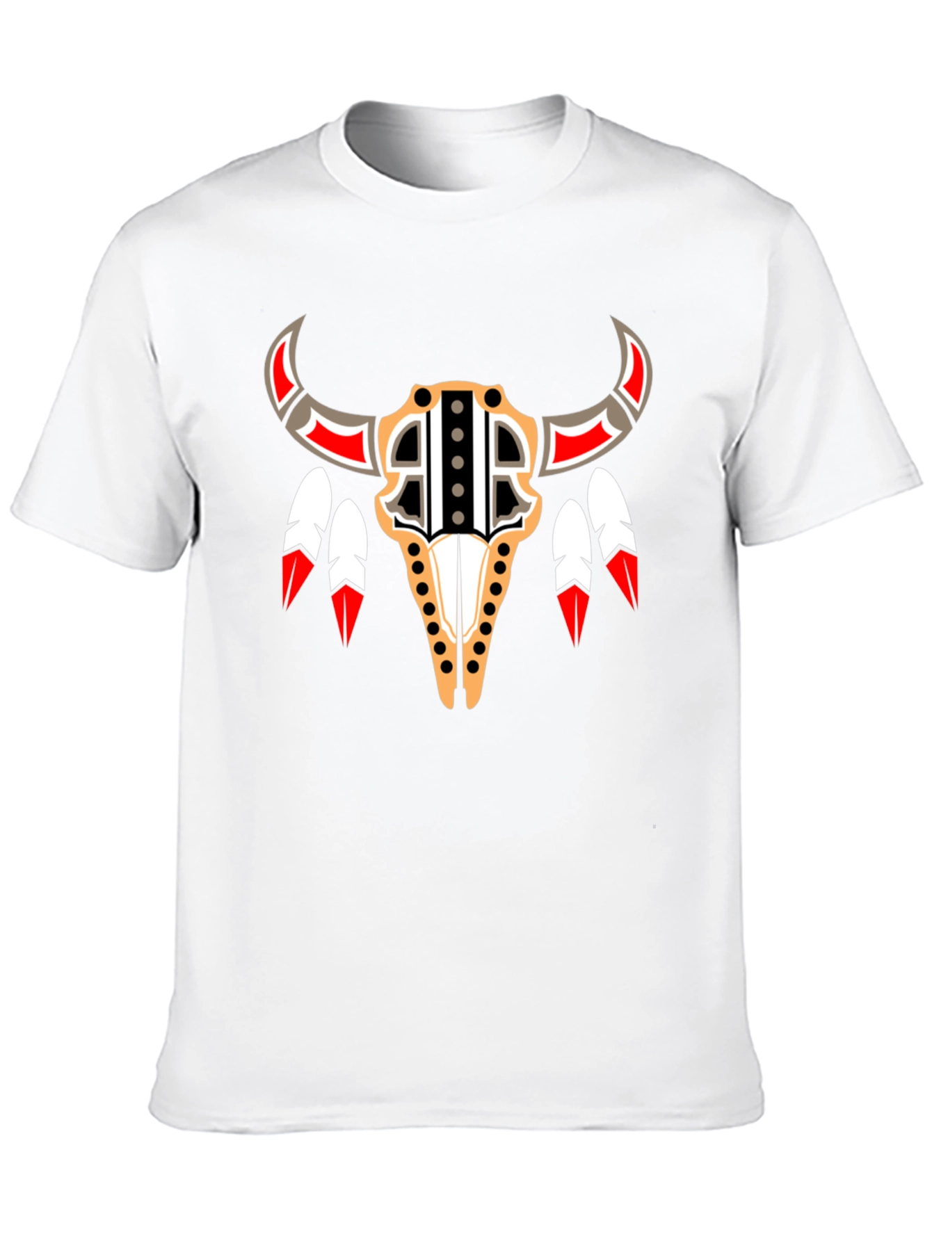 Tribal Bull Skull Graphic Tee - Black