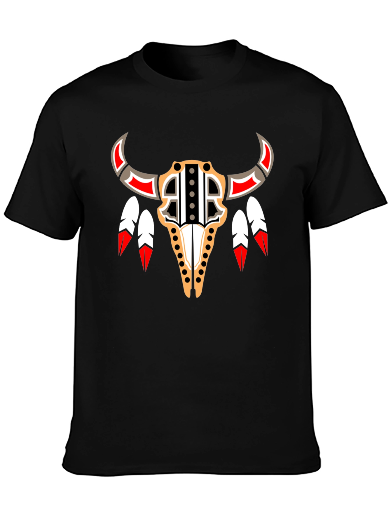 Tribal Bull Skull Graphic Tee - Black
