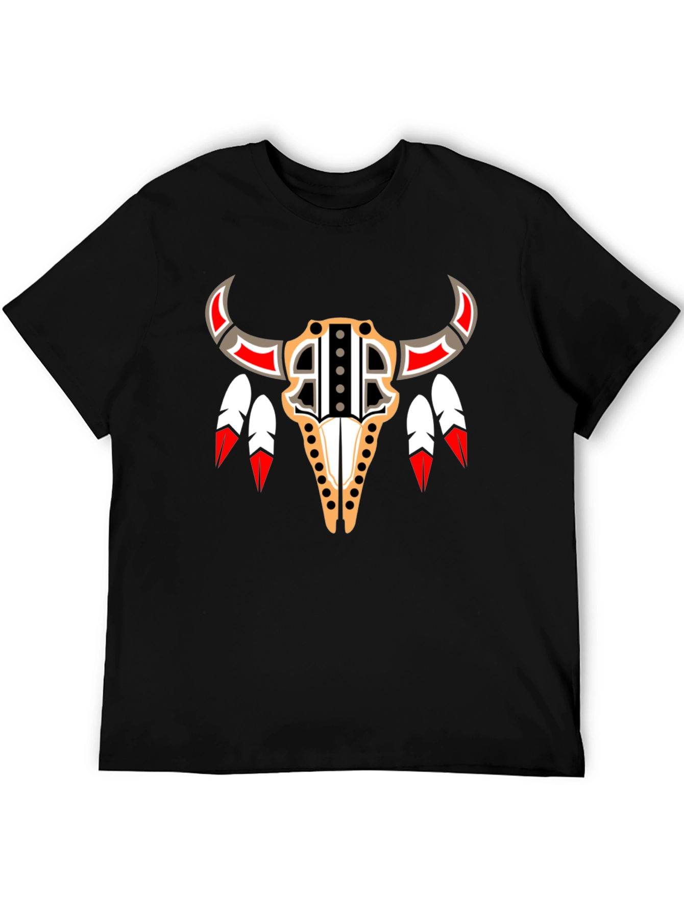 Tribal Bull Skull Graphic Tee - Black
