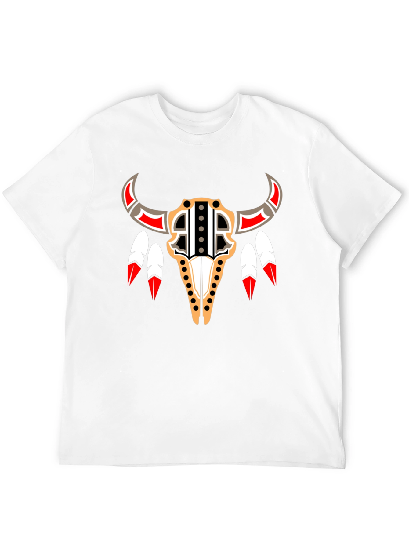 Tribal Bull Skull Graphic Tee - Black