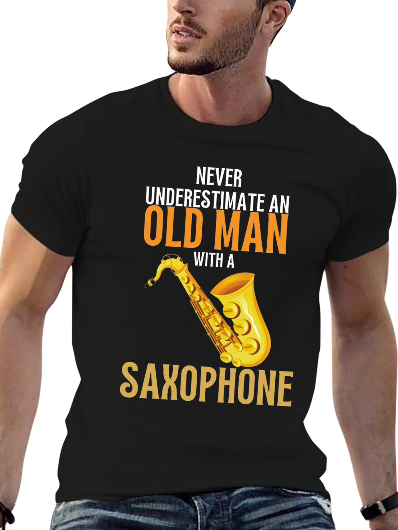 Never Underestimate Saxophone Old Man Graphic Tee