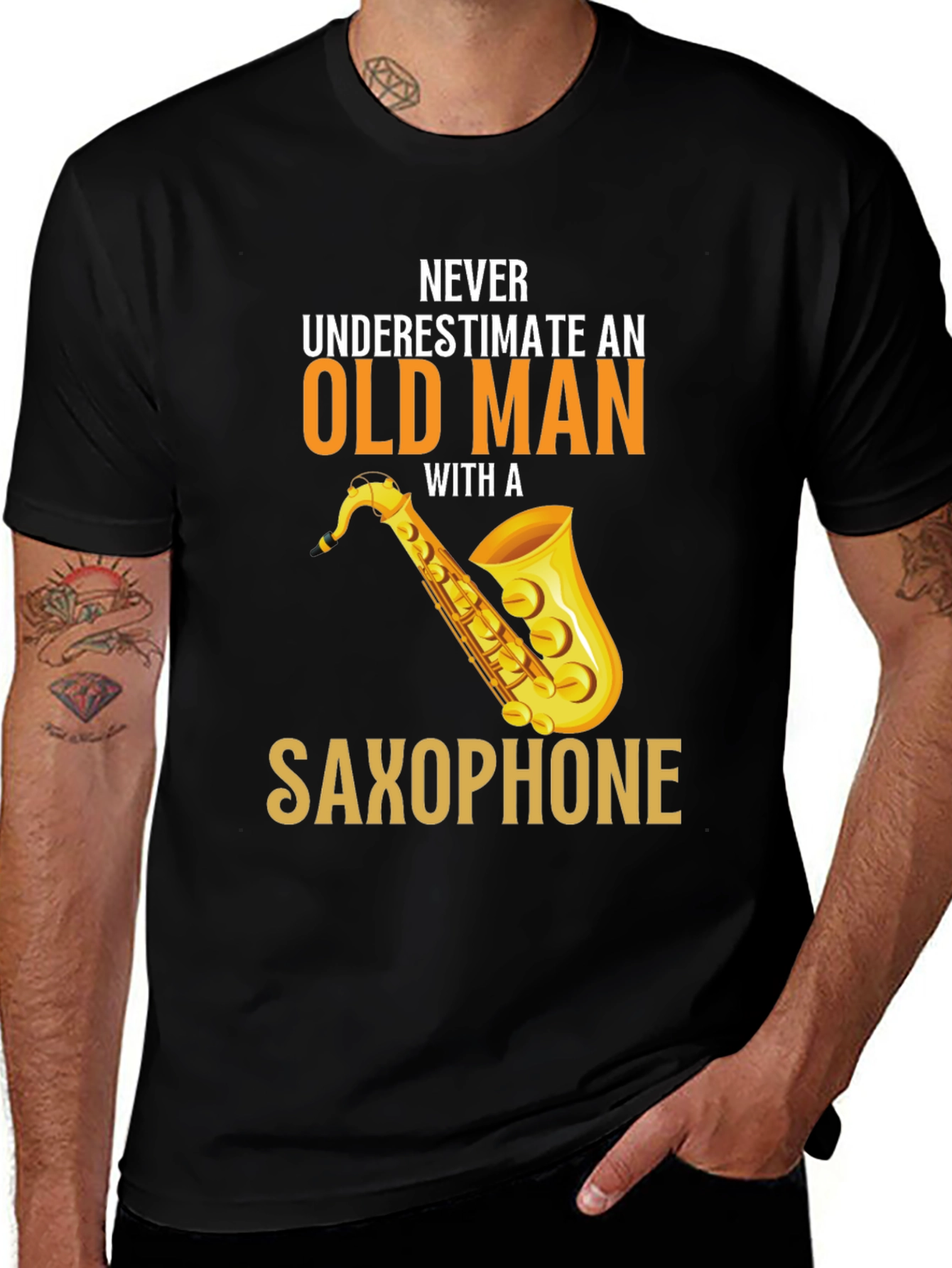 Never Underestimate Saxophone Old Man Graphic Tee
