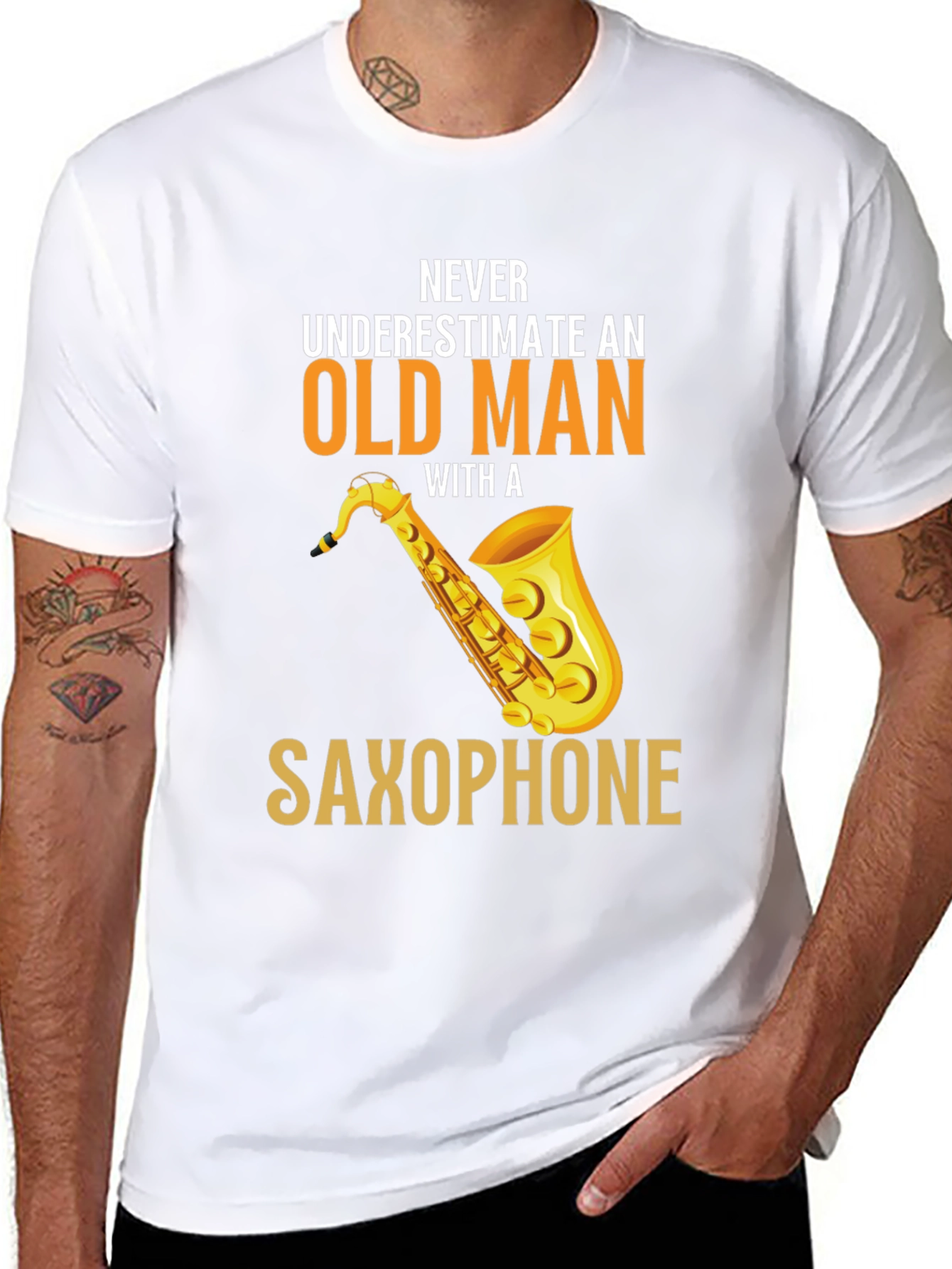 Never Underestimate Saxophone Old Man Graphic Tee
