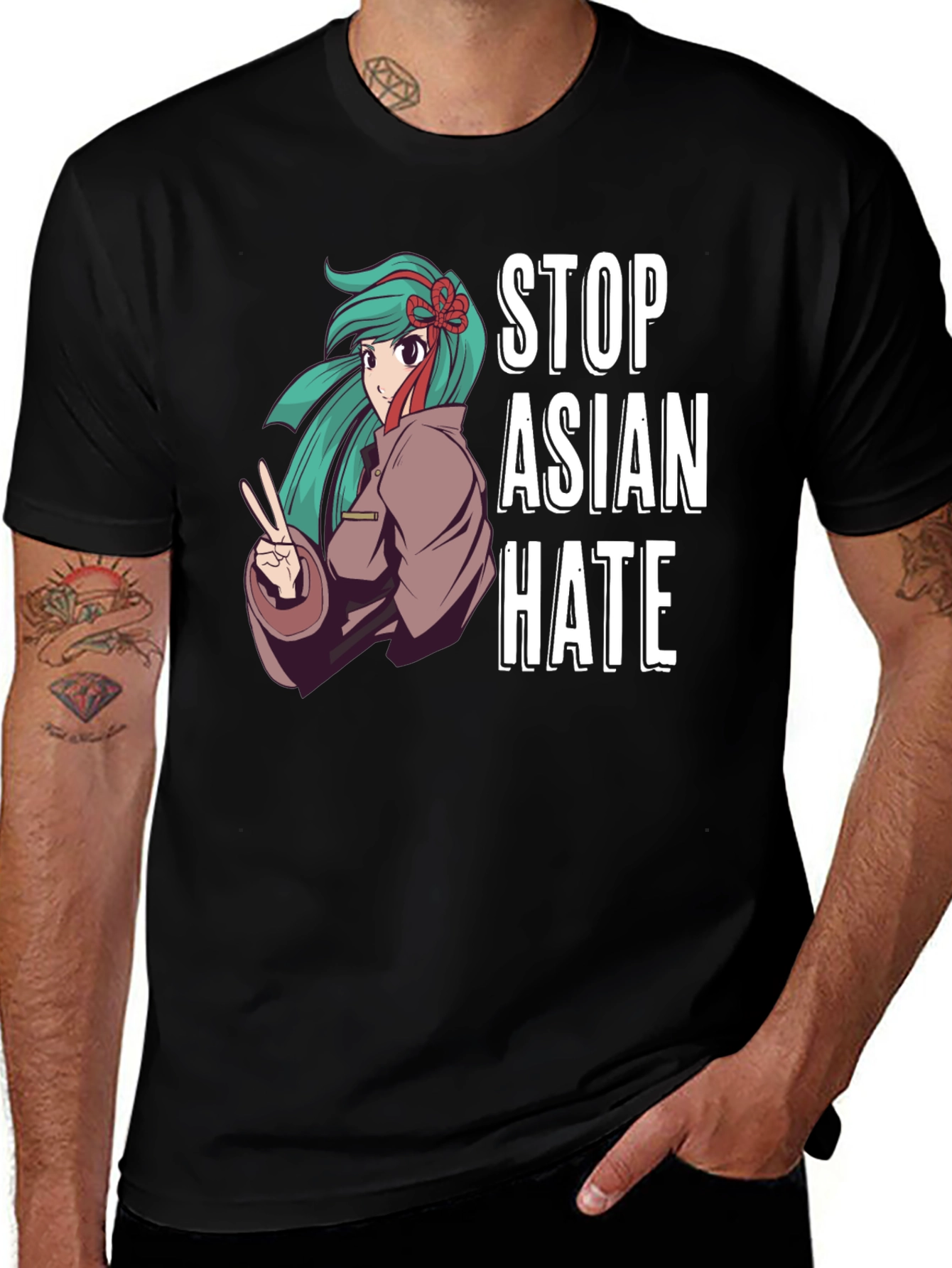 Stop Asian Hate T-Shirt Anime Design Activism Tee